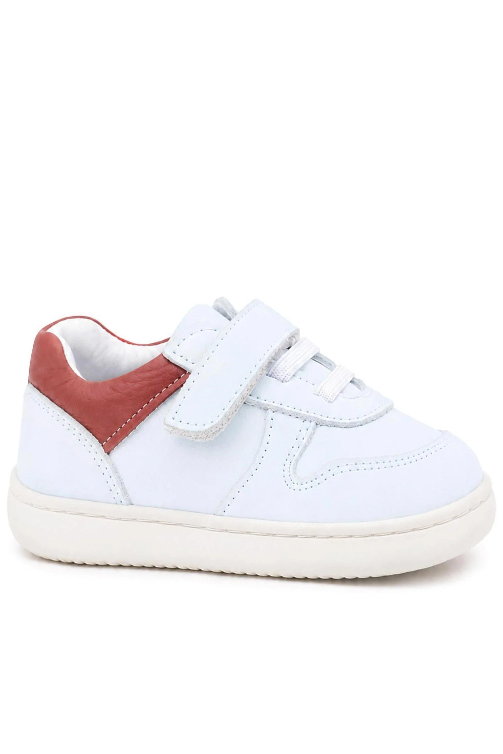Rakerplus Bob Hakiki Deri Beyaz Nubuk Kırmızı Cırtlı Bebek Sneaker Ayakkabı