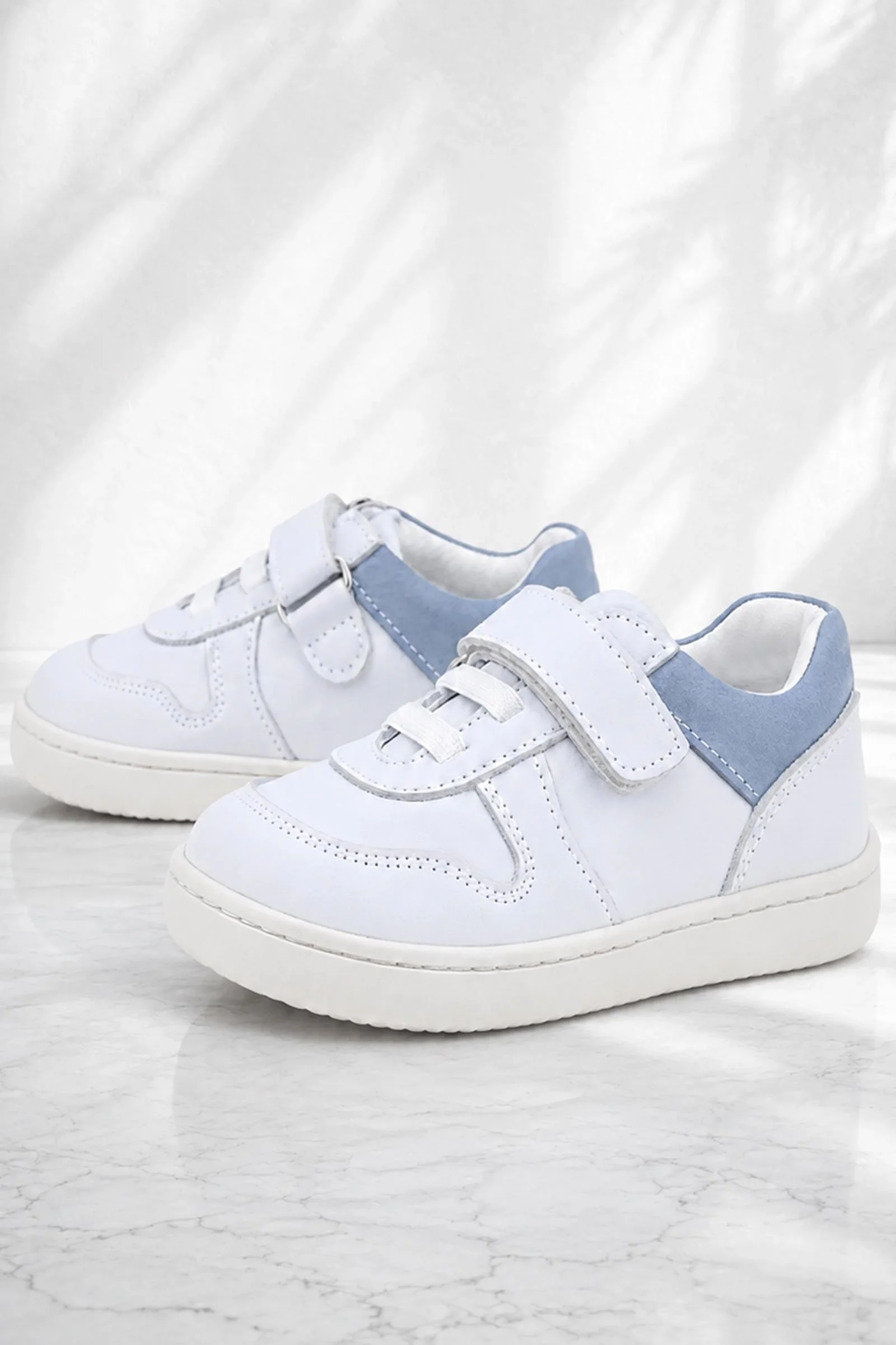 Rakerplus Bob Hakiki Deri Beyaz Nubuk Mavi Cırtlı Bebek Sneaker Ayakkabı