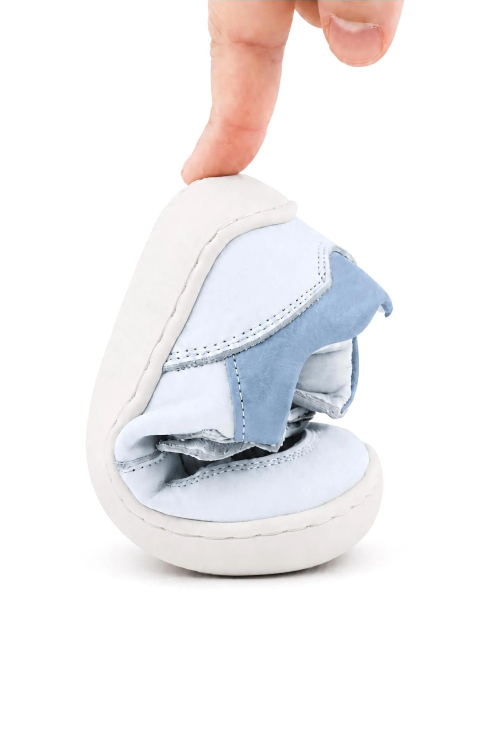 Rakerplus Bob Hakiki Deri Beyaz Nubuk Mavi Cırtlı Bebek Sneaker Ayakkabı