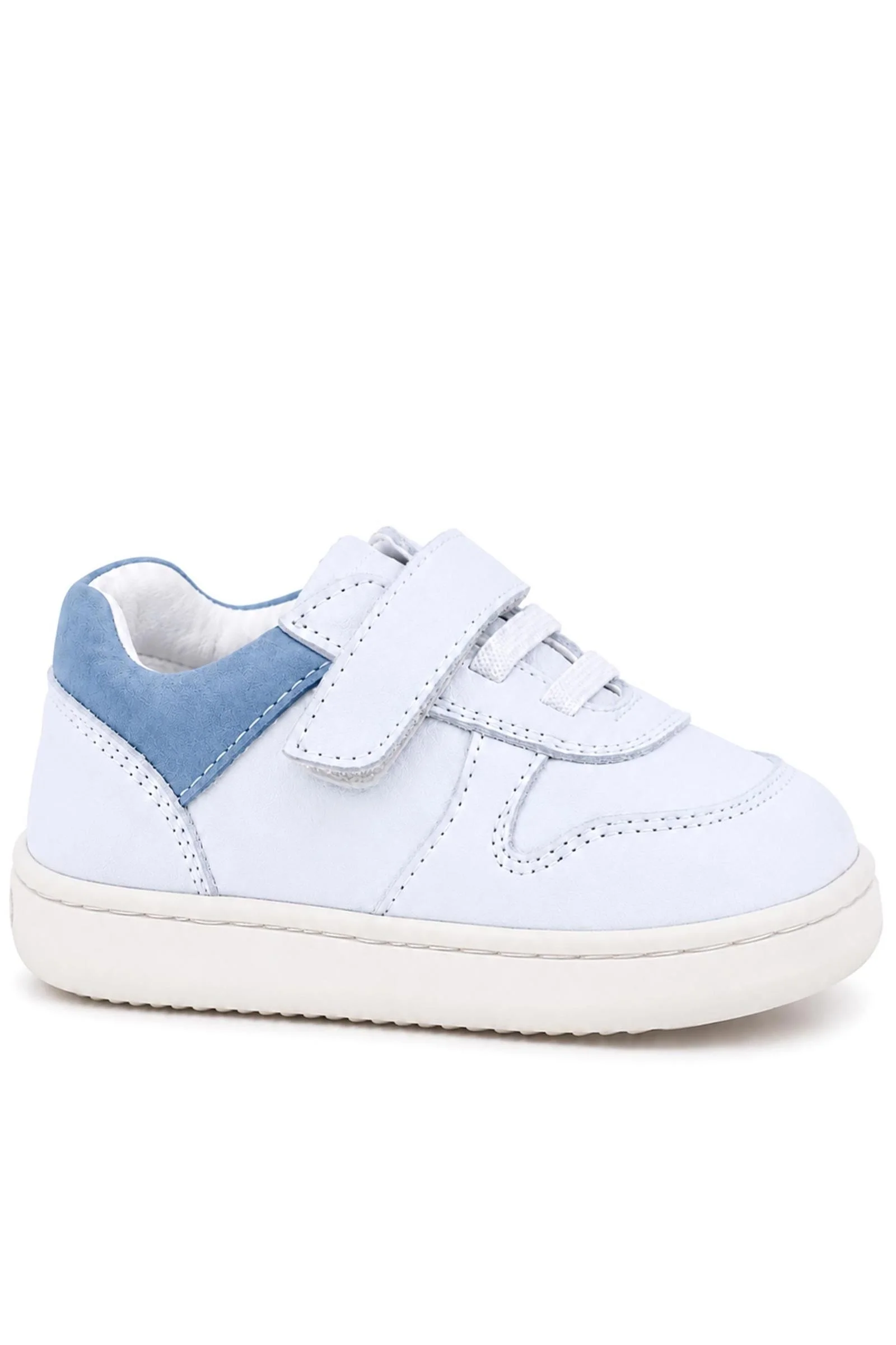 Rakerplus Bob Hakiki Deri Beyaz Nubuk Mavi Cırtlı Bebek Sneaker Ayakkabı