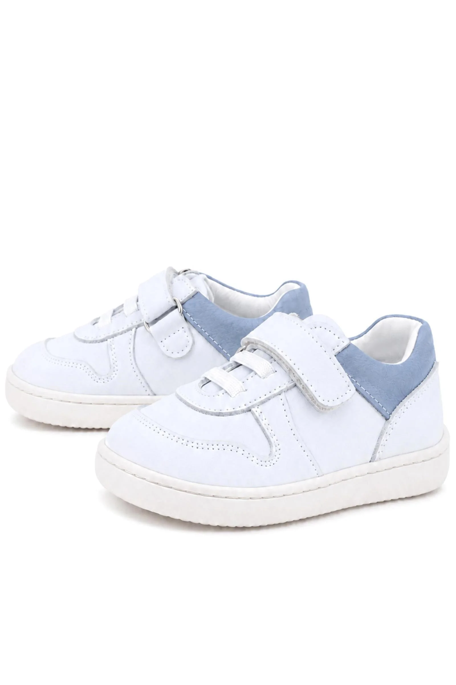 Rakerplus Bob Hakiki Deri Beyaz Nubuk Mavi Cırtlı Bebek Sneaker Ayakkabı