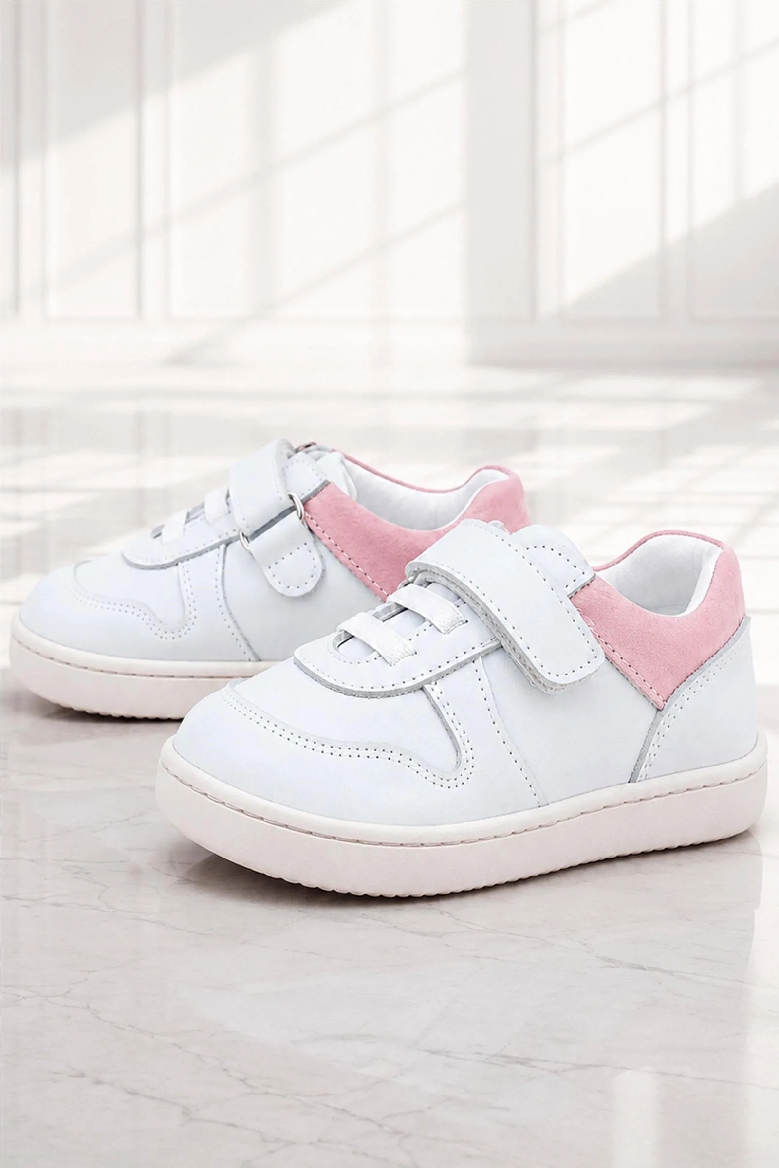 Rakerplus Bob Hakiki Deri Beyaz Nubuk Pembe Cırtlı Bebek Sneaker Ayakkabı