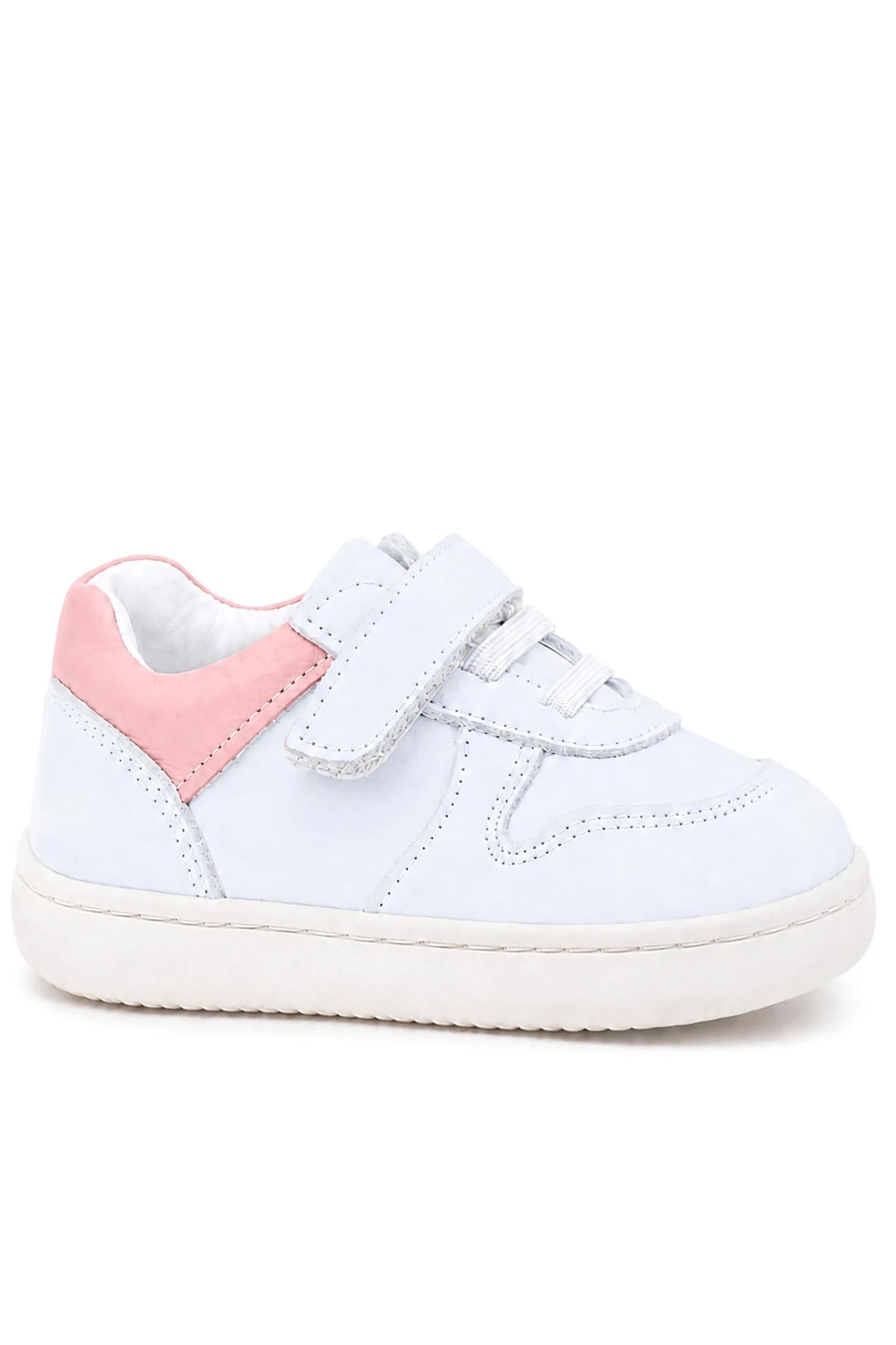 Rakerplus Bob Hakiki Deri Beyaz Nubuk Pembe Cırtlı Bebek Sneaker Ayakkabı
