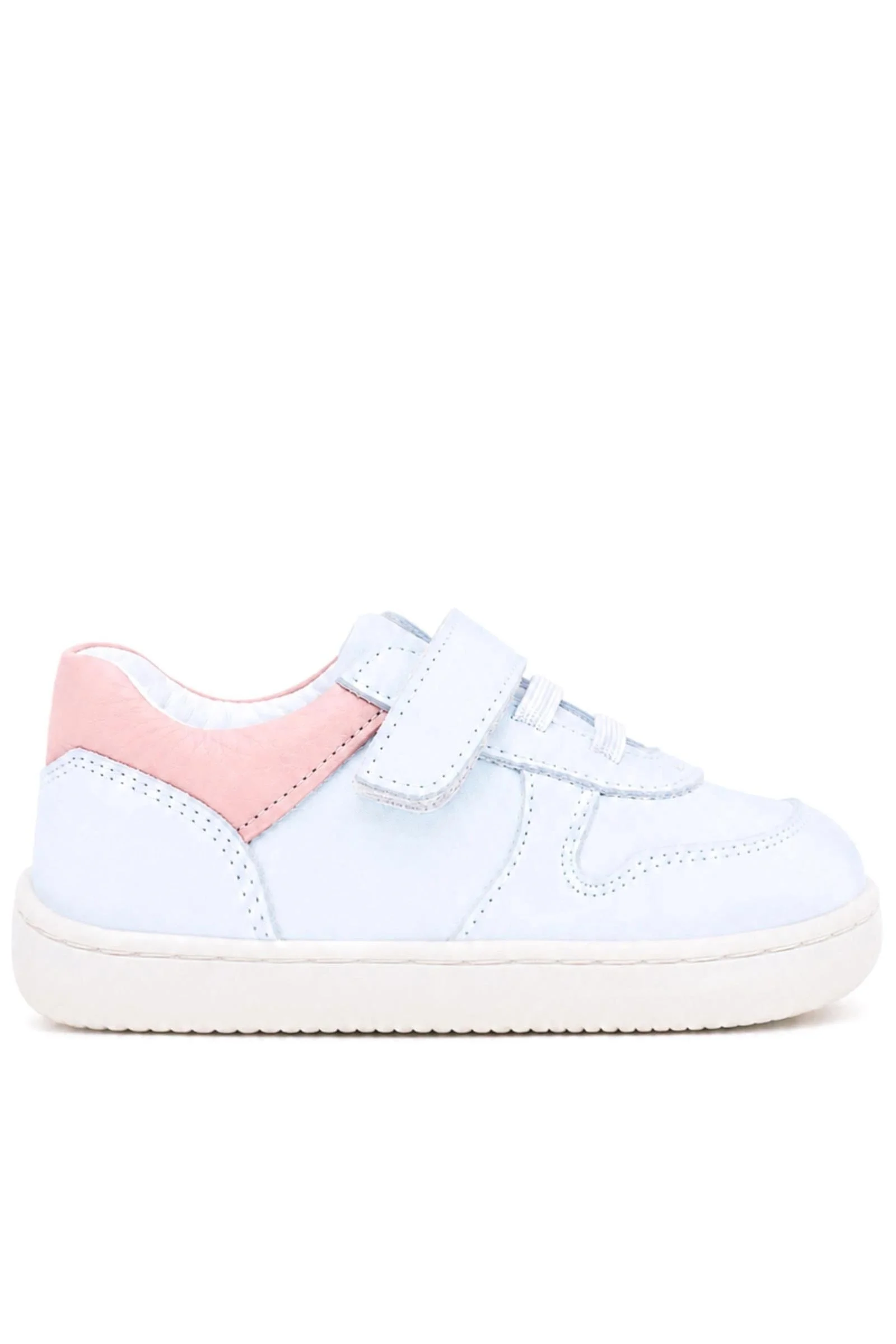 Rakerplus Bob Hakiki Deri Beyaz Nubuk Pembe Cırtlı Bebek Sneaker Ayakkabı