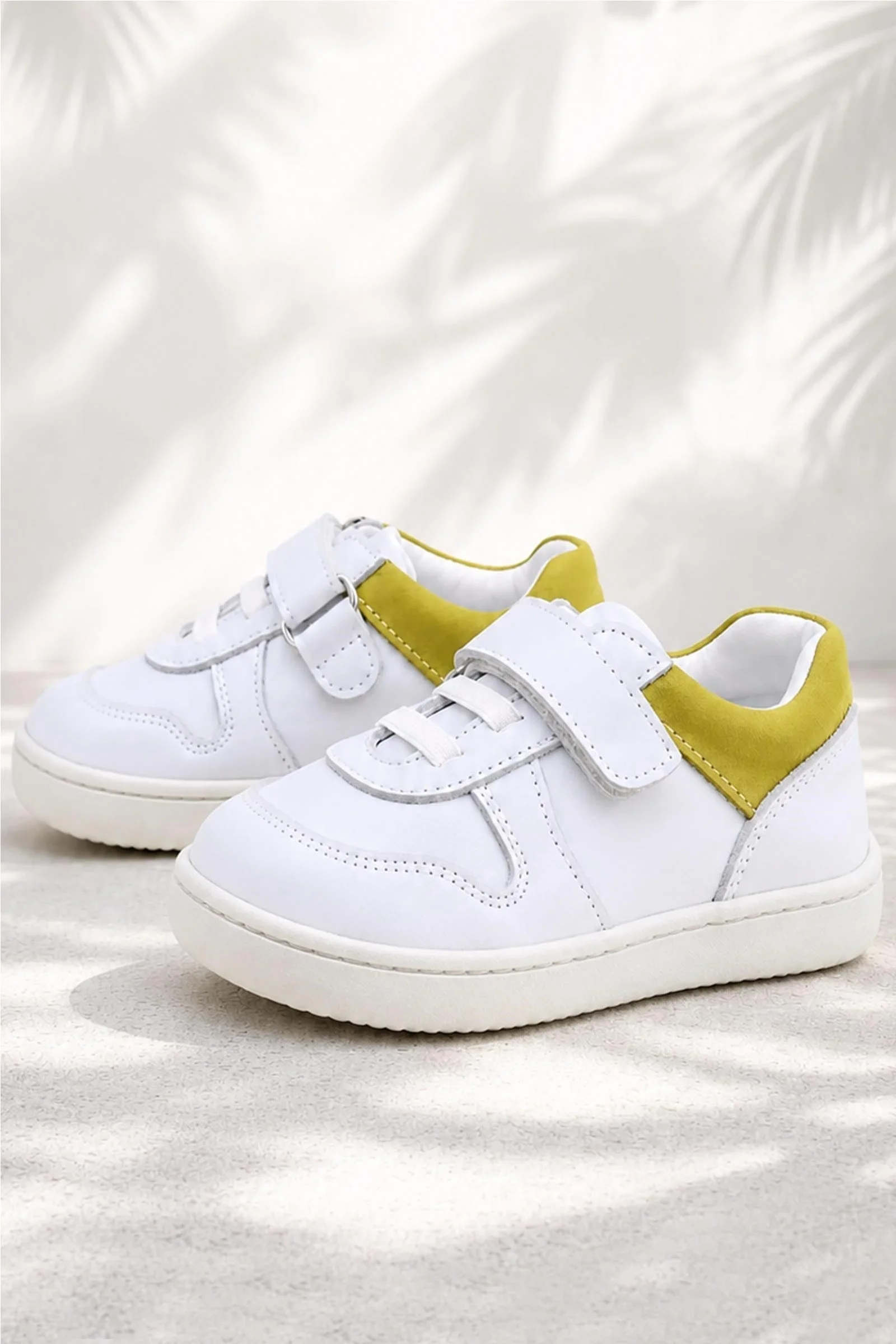 Rakerplus Bob Hakiki Deri Beyaz Nubuk Sarı Bebek Sneaker Ayakkabı