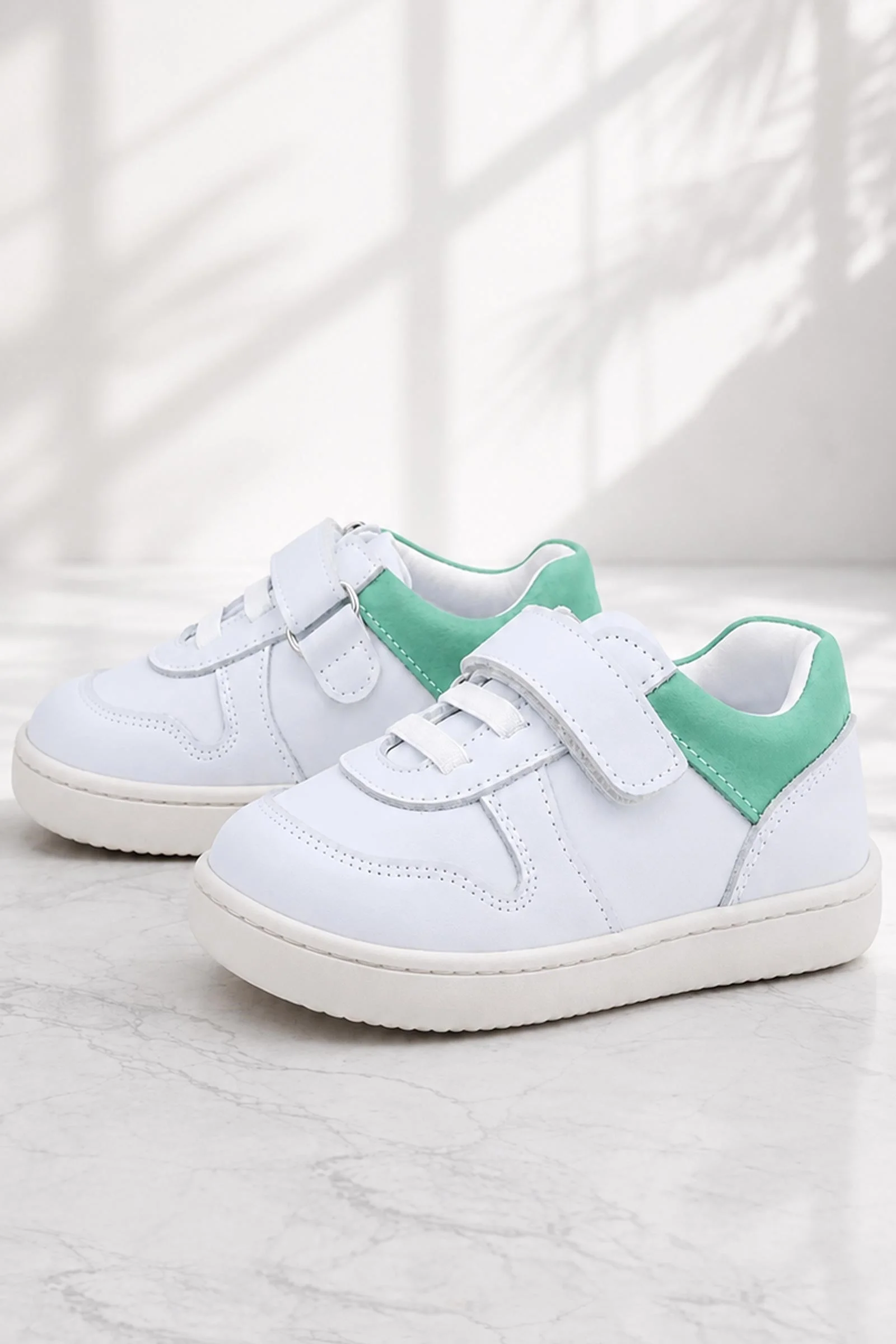 Rakerplus Bob Hakiki Deri Beyaz Nubuk Yeşil Cırtlı Bebek Sneaker Ayakkabı