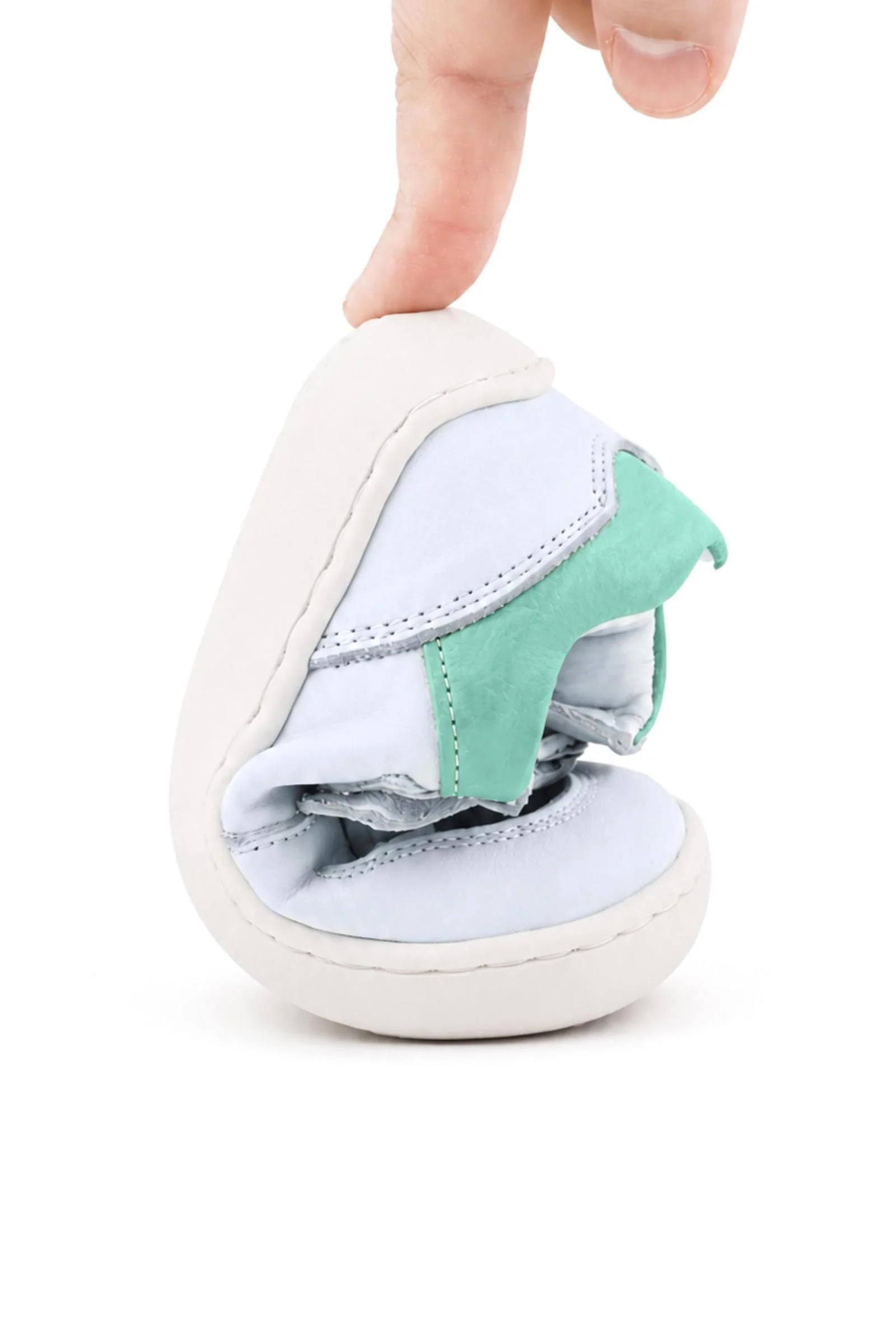 Rakerplus Bob Hakiki Deri Beyaz Nubuk Yeşil Cırtlı Bebek Sneaker Ayakkabı
