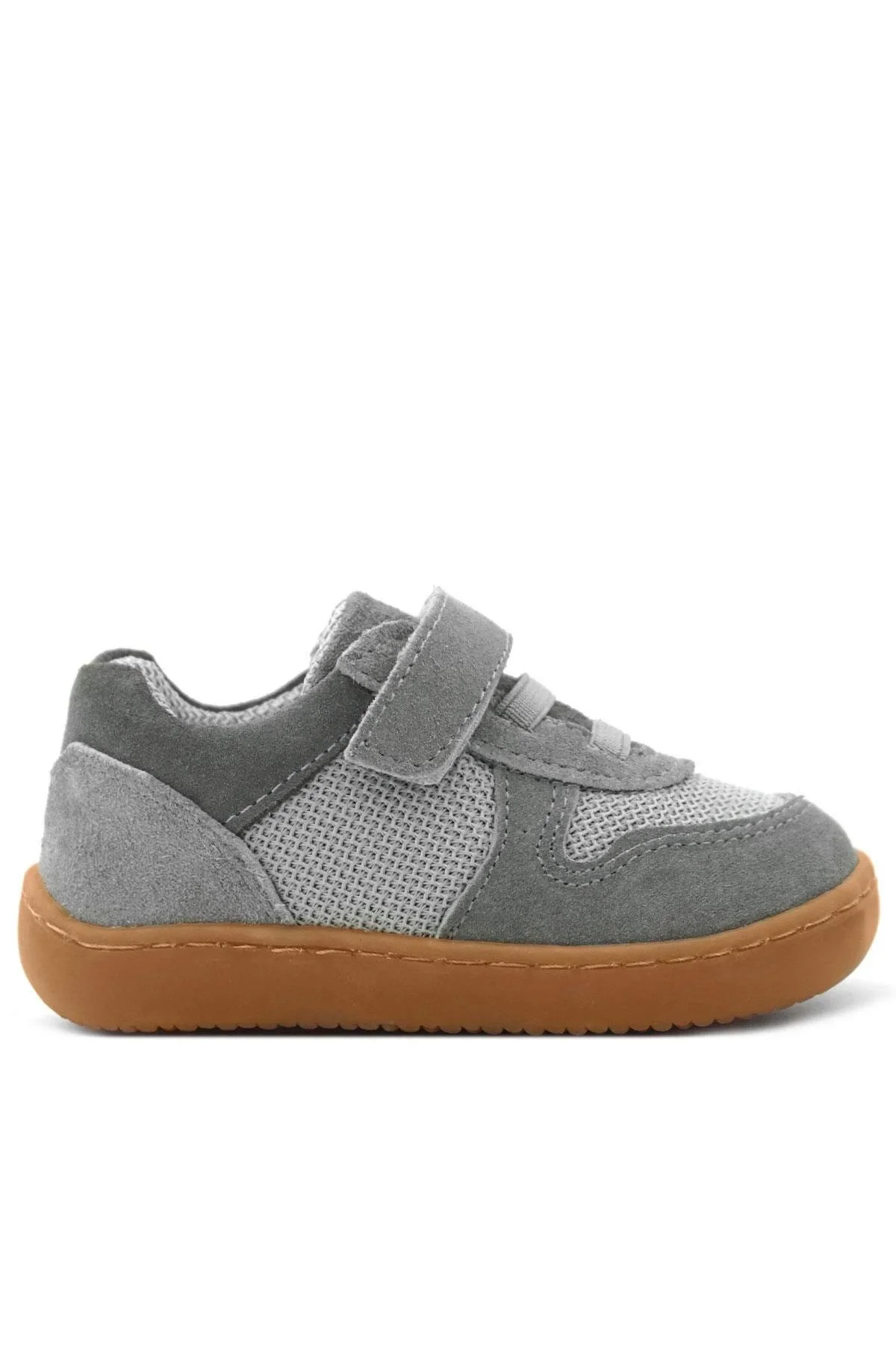 Rakerplus Bob Hakiki Deri Gri Barefoot Cırtlı Lastikli Bebek Sneaker Ayakkabı