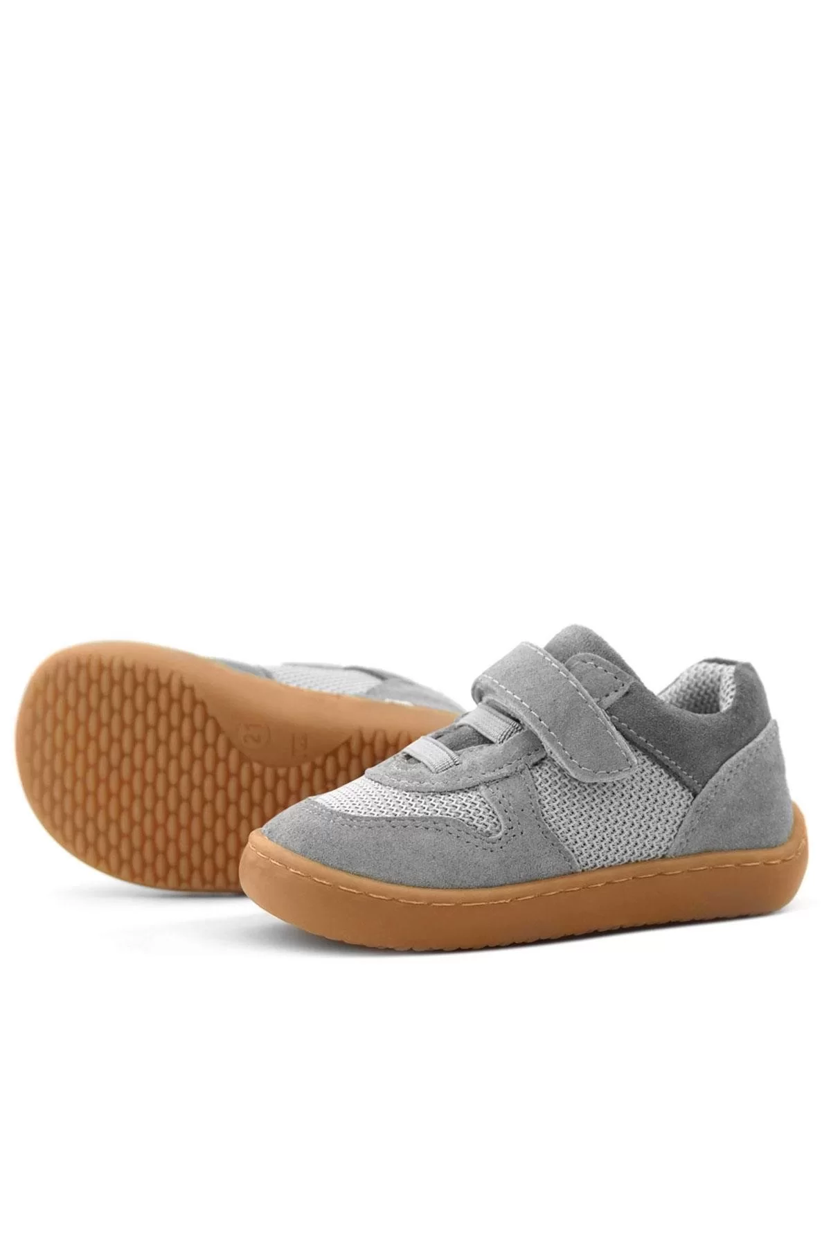 Rakerplus Bob Hakiki Deri Gri Barefoot Cırtlı Lastikli Bebek Sneaker Ayakkabı