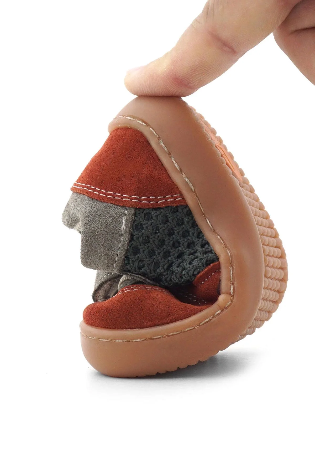 Rakerplus Bob Hakiki Deri Gri Yeşil Barefoot Cırtlı Lastikli Bebek Sneaker Ayakkabı