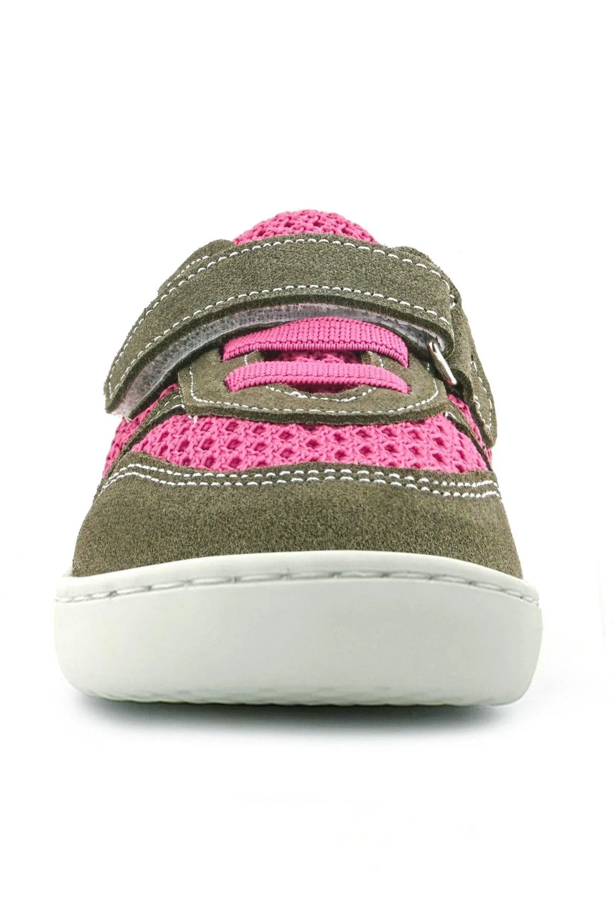 Rakerplus Bob Hakiki Deri Haki Yeşil Pembe Barefoot Cırtlı Lastikli Bebek Sneaker Ayakkabı