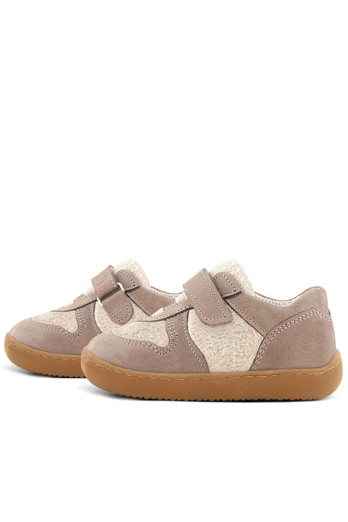 Rakerplus Bob Hakiki Deri Krem Kum Pofuduk Barefoot Cırtlı Lastikli Bebek Sneaker Ayakkabı