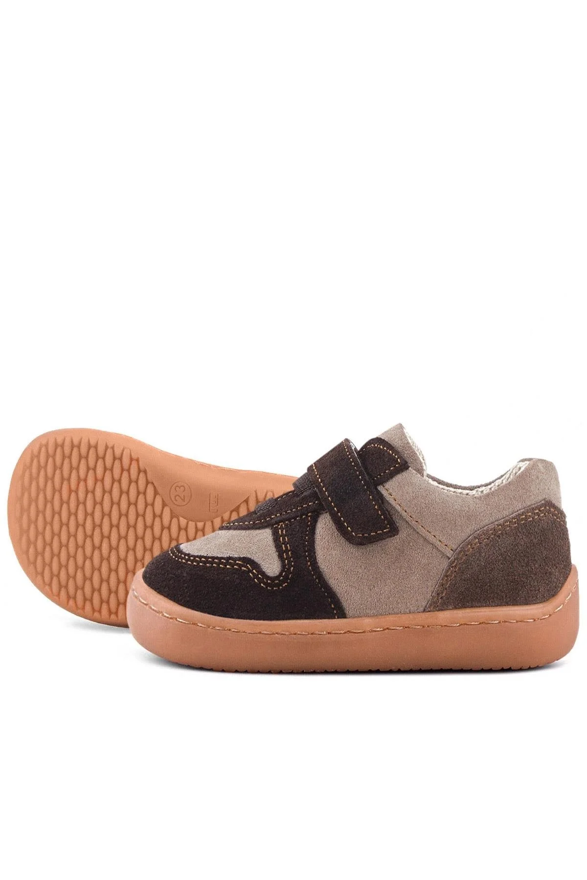 Rakerplus Bob Hakiki Deri Kum Kahve Barefoot Cırtlı Lastikli Bebek Sneaker Ayakkabı