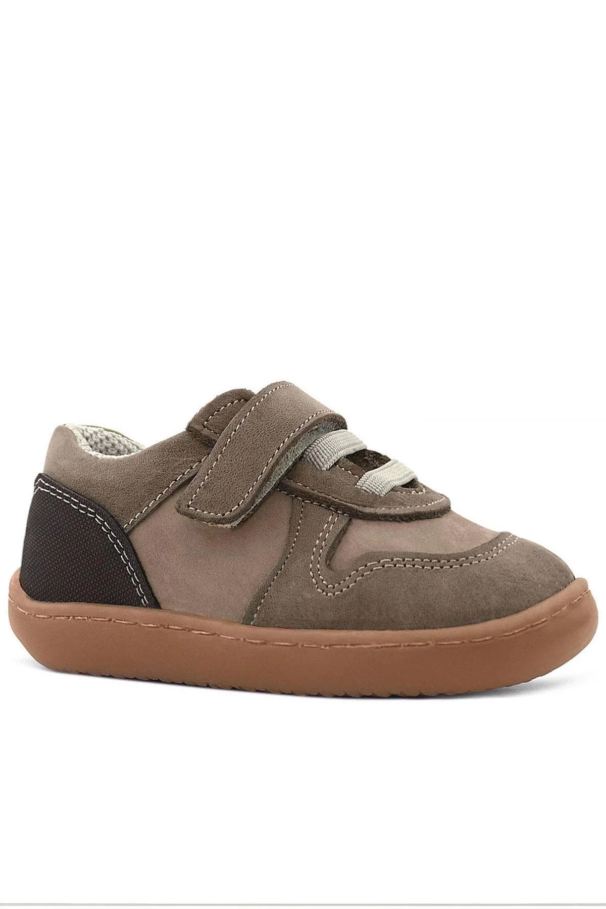 Rakerplus Bob Hakiki Deri Kum Krem Barefoot Cırtlı Lastikli Bebek Sneaker Ayakkabı