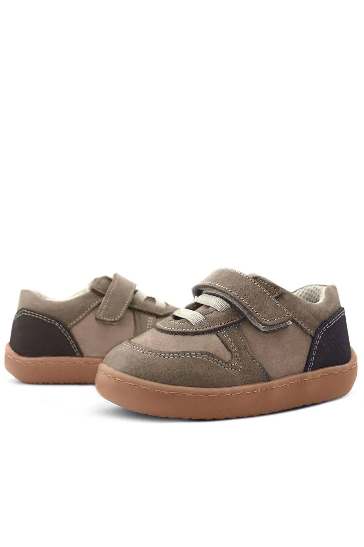 Rakerplus Bob Hakiki Deri Kum Krem Barefoot Cırtlı Lastikli Bebek Sneaker Ayakkabı