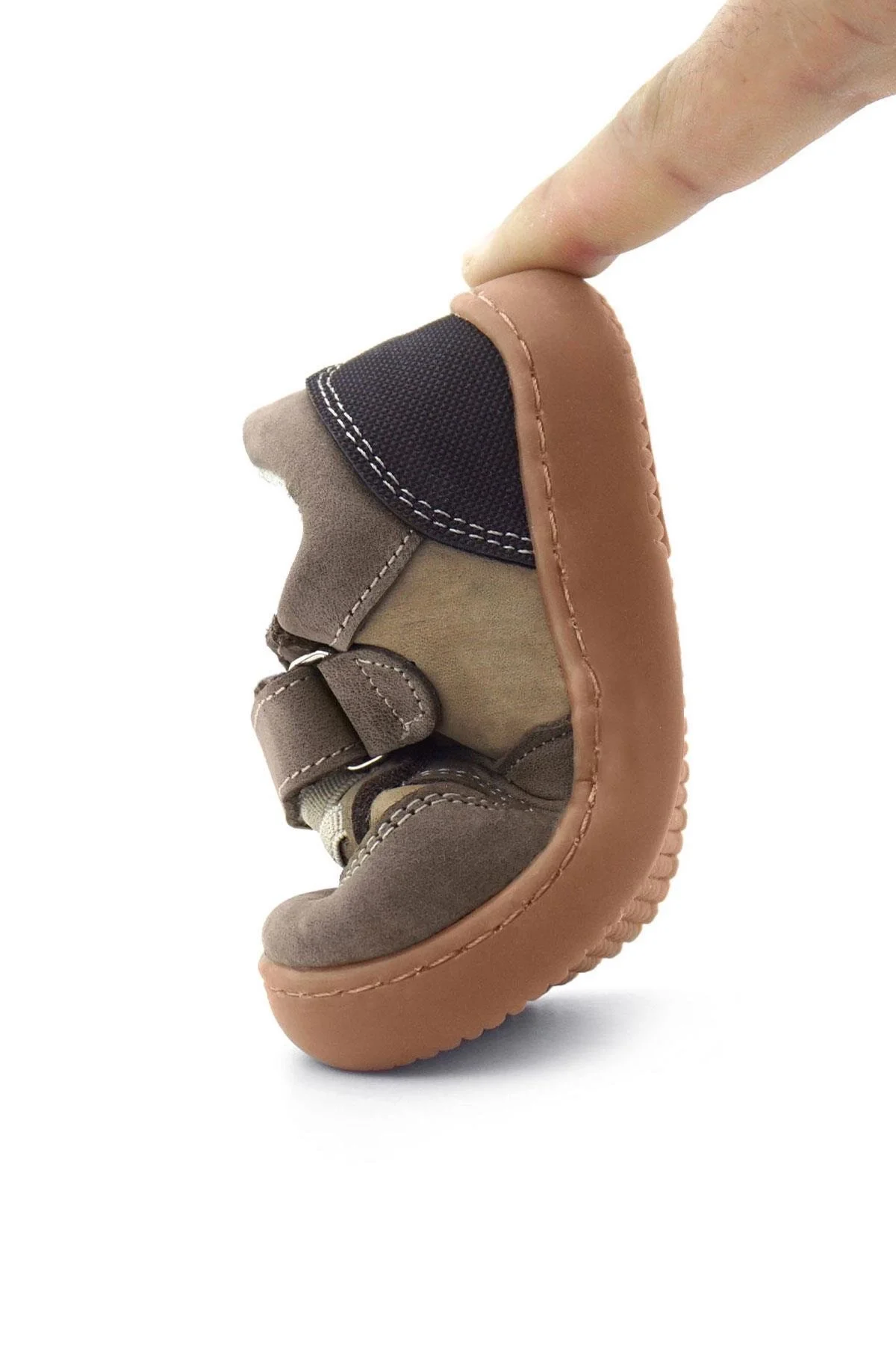 Rakerplus Bob Hakiki Deri Kum Krem Barefoot Cırtlı Lastikli Bebek Sneaker Ayakkabı