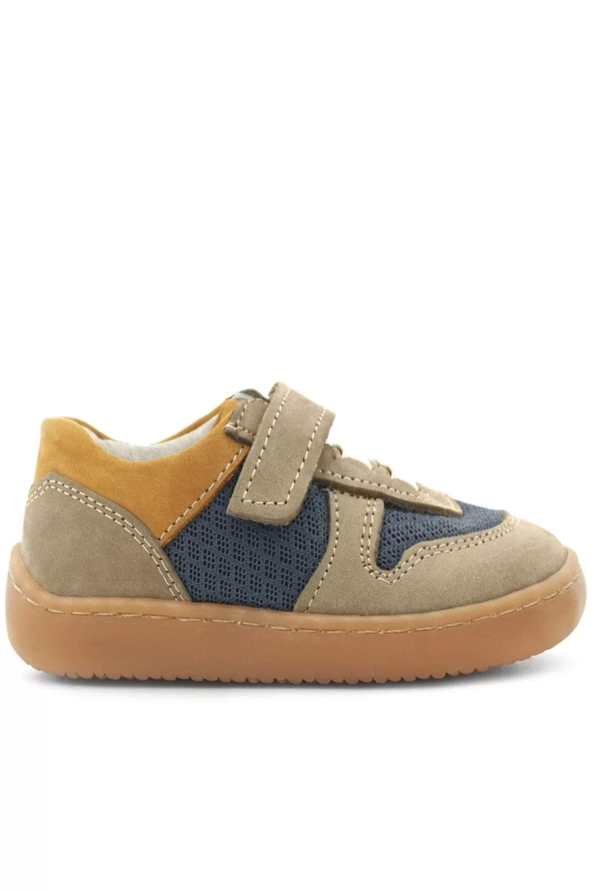 Rakerplus Bob Hakiki Deri Kum Rengi Barefoot Cırtlı Lastikli Bebek Sneaker Ayakkabı