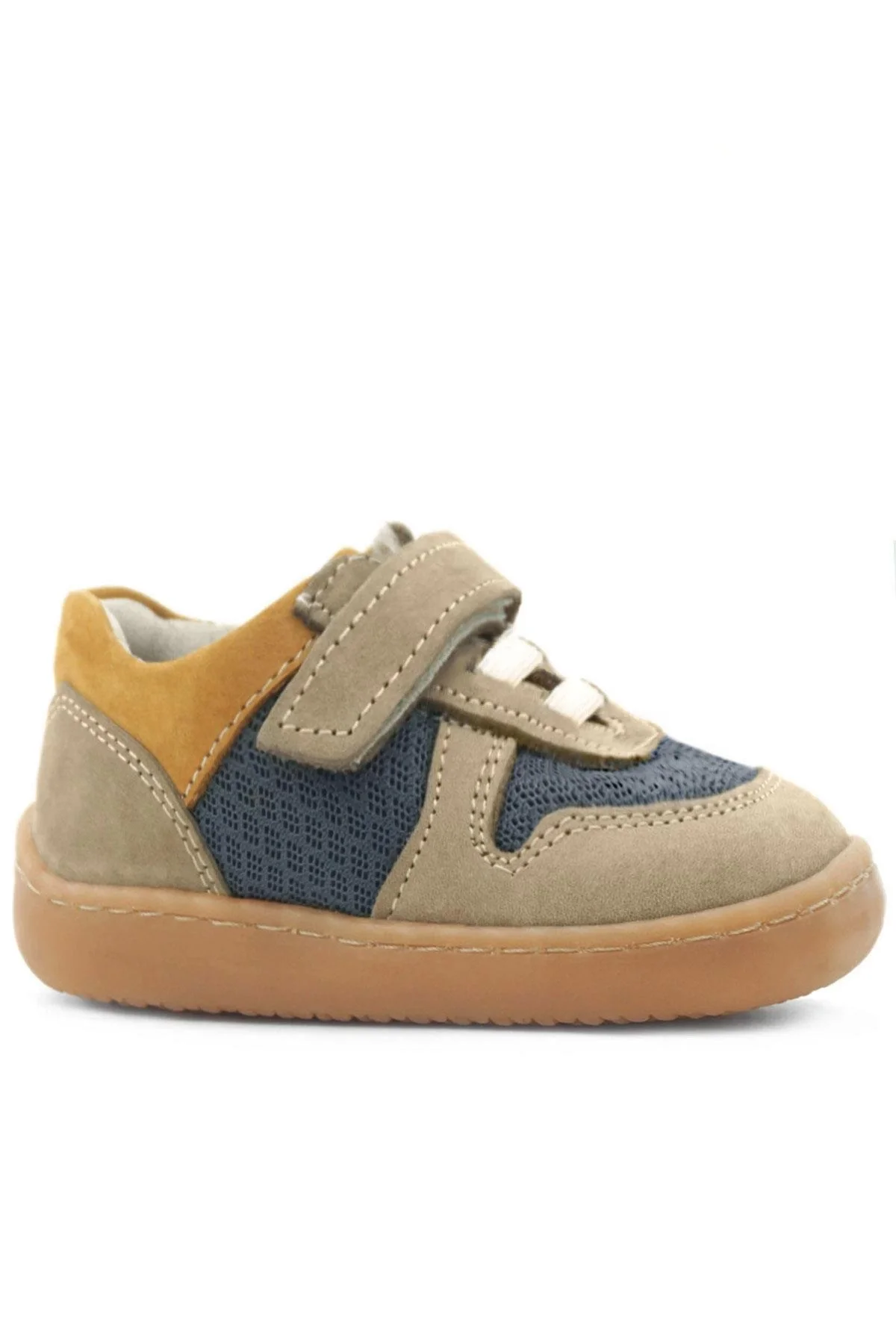 Rakerplus Bob Hakiki Deri Kum Rengi Barefoot Cırtlı Lastikli Bebek Sneaker Ayakkabı