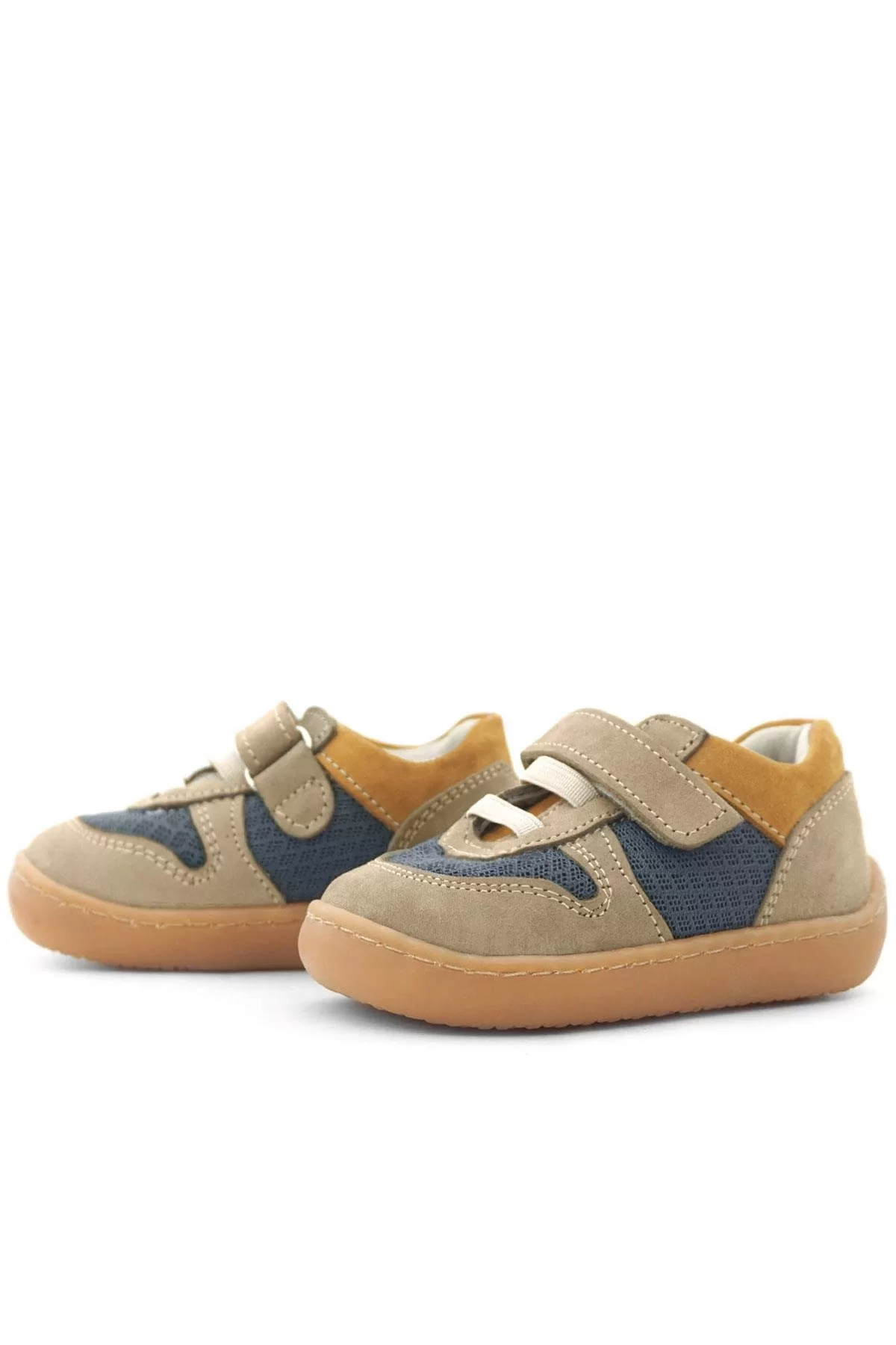 Rakerplus Bob Hakiki Deri Kum Rengi Barefoot Cırtlı Lastikli Bebek Sneaker Ayakkabı