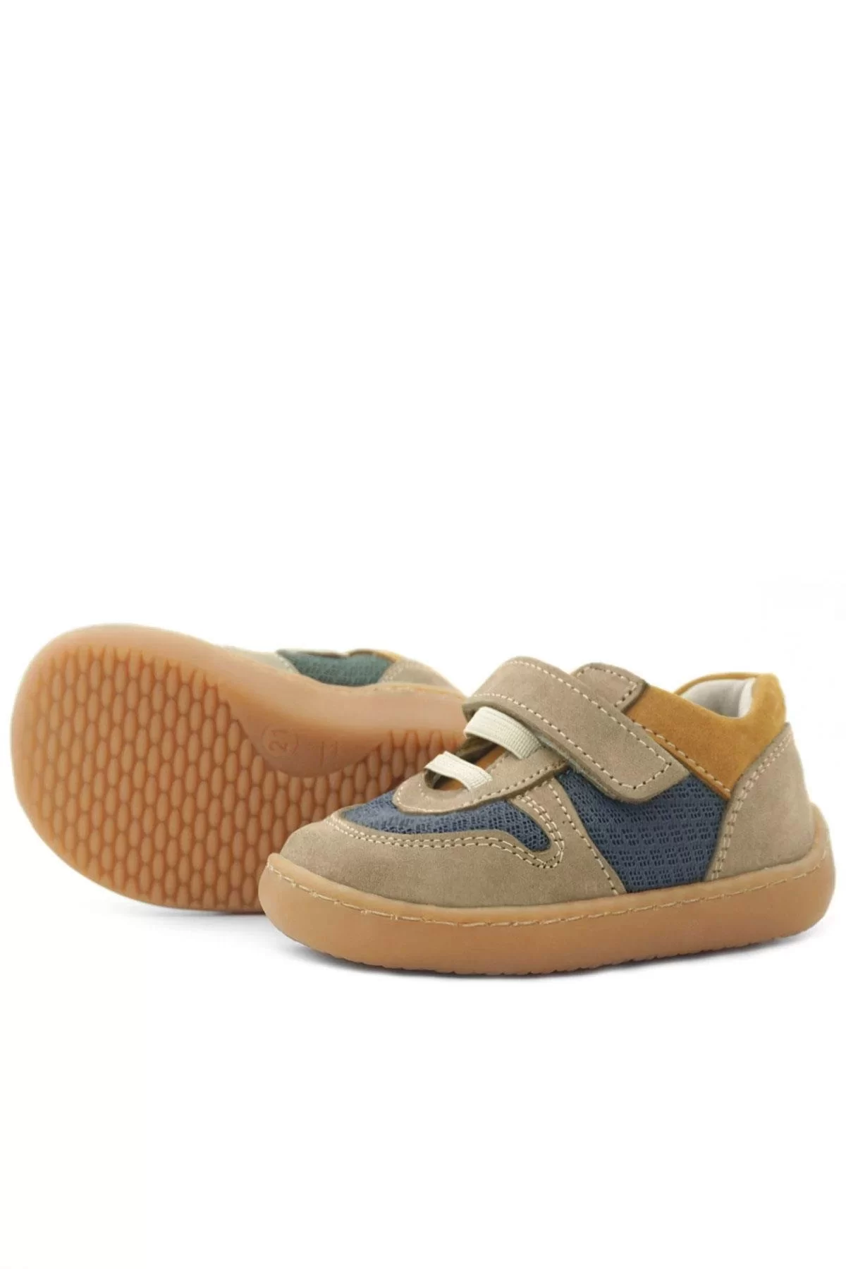 Rakerplus Bob Hakiki Deri Kum Rengi Barefoot Cırtlı Lastikli Bebek Sneaker Ayakkabı