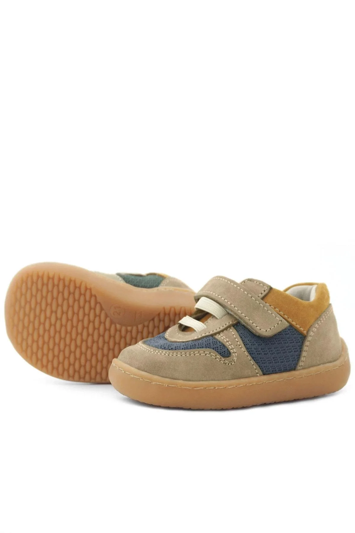 Rakerplus Bob Hakiki Deri Kum Rengi Barefoot Cırtlı Lastikli Bebek Sneaker Ayakkabı