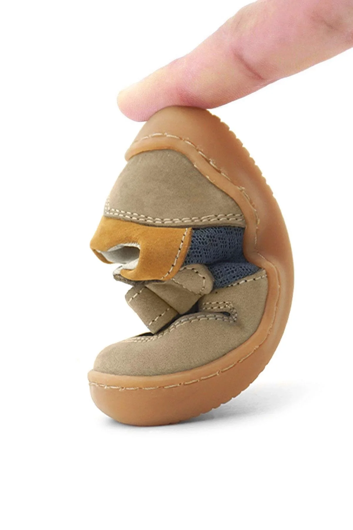 Rakerplus Bob Hakiki Deri Kum Rengi Barefoot Cırtlı Lastikli Bebek Sneaker Ayakkabı