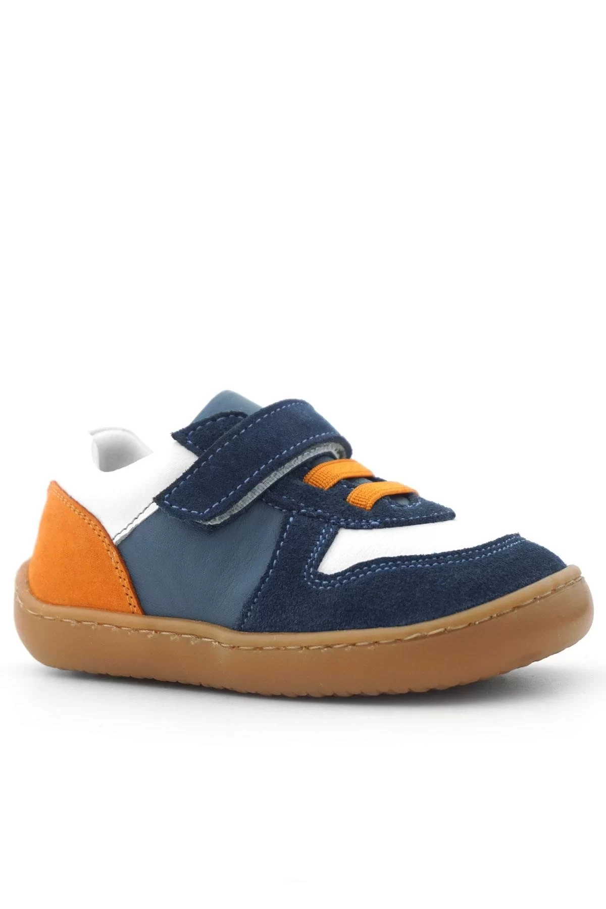 Rakerplus Bob Hakiki Deri Lacivert Beyaz Barefoot Cırtlı Lastikli Bebek Sneaker Ayakkabı