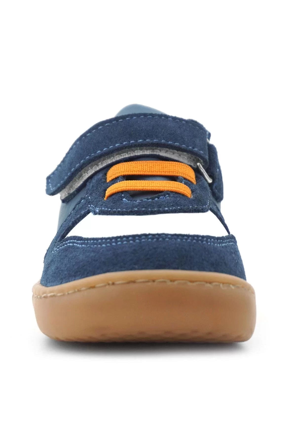 Rakerplus Bob Hakiki Deri Lacivert Beyaz Barefoot Cırtlı Lastikli Bebek Sneaker Ayakkabı