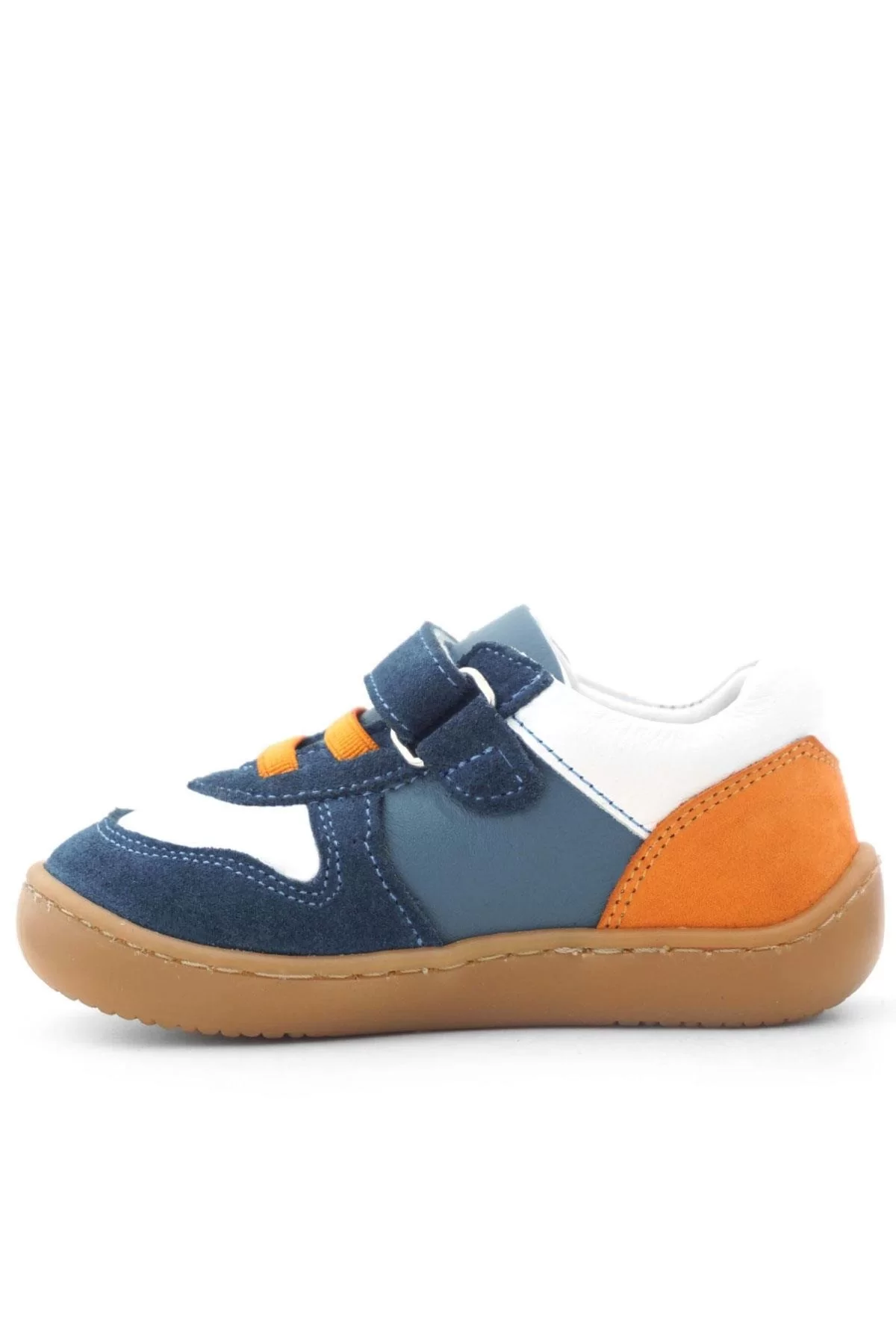 Rakerplus Bob Hakiki Deri Lacivert Beyaz Barefoot Cırtlı Lastikli Bebek Sneaker Ayakkabı