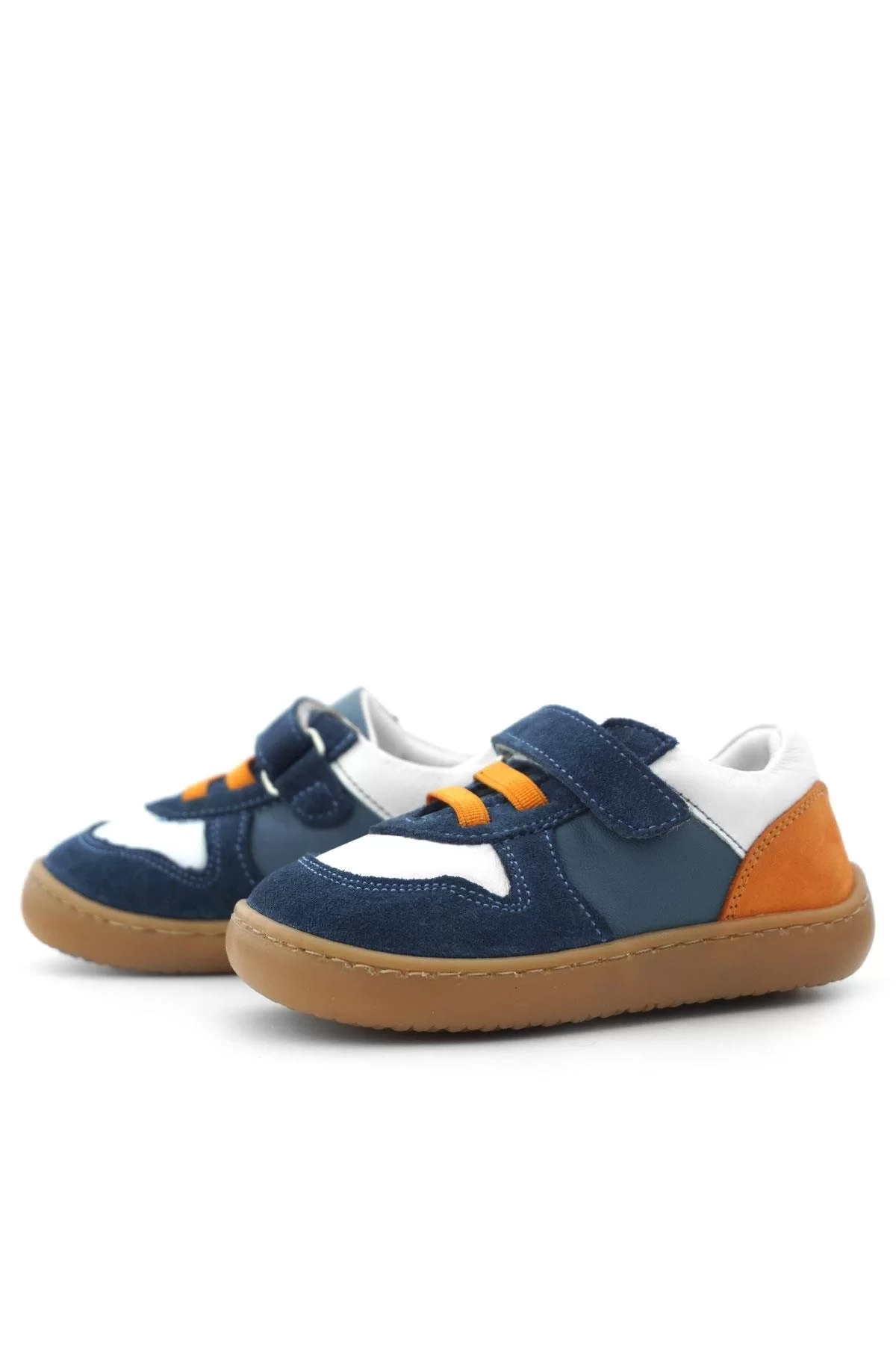 Rakerplus Bob Hakiki Deri Lacivert Beyaz Barefoot Cırtlı Lastikli Bebek Sneaker Ayakkabı