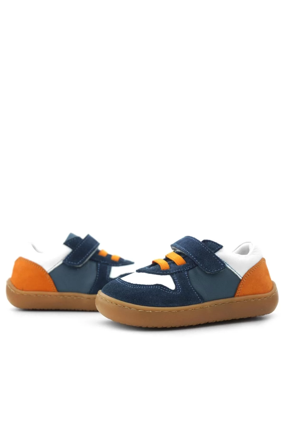 Rakerplus Bob Hakiki Deri Lacivert Beyaz Barefoot Cırtlı Lastikli Bebek Sneaker Ayakkabı