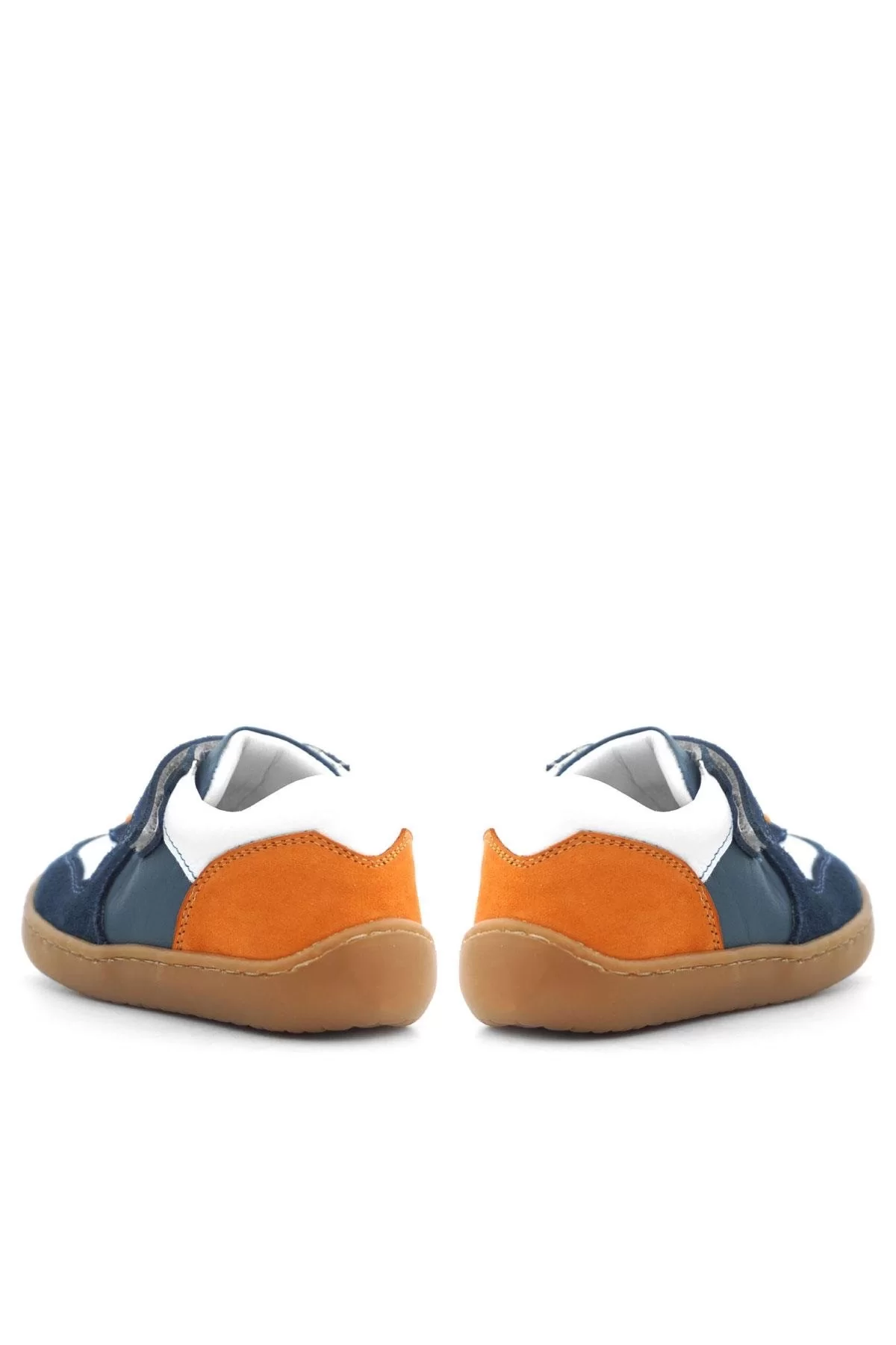 Rakerplus Bob Hakiki Deri Lacivert Beyaz Barefoot Cırtlı Lastikli Bebek Sneaker Ayakkabı