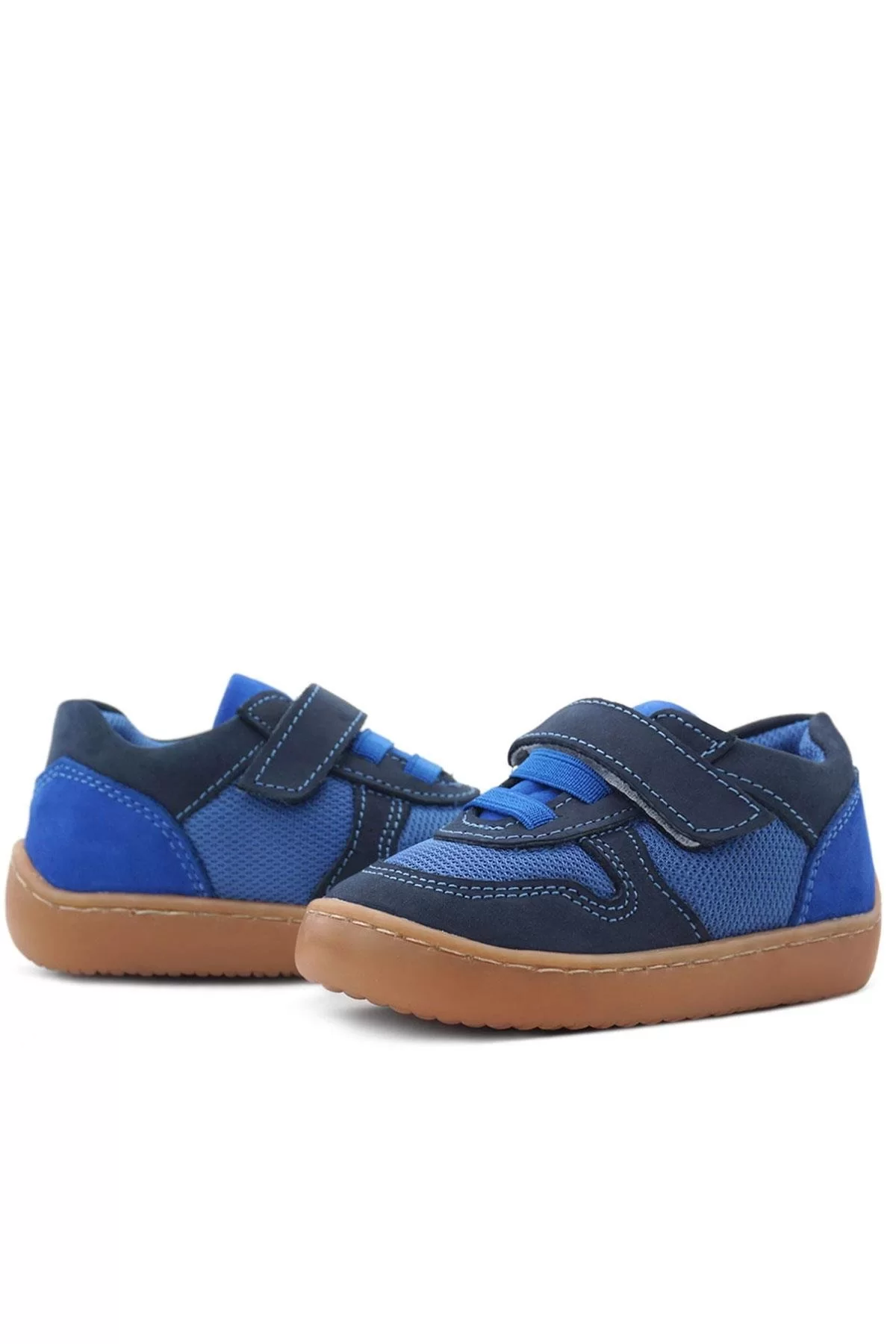 Rakerplus Bob Hakiki Deri Lacivert Mavi Barefoot Cırtlı Lastikli Bebek Sneaker Ayakkabı