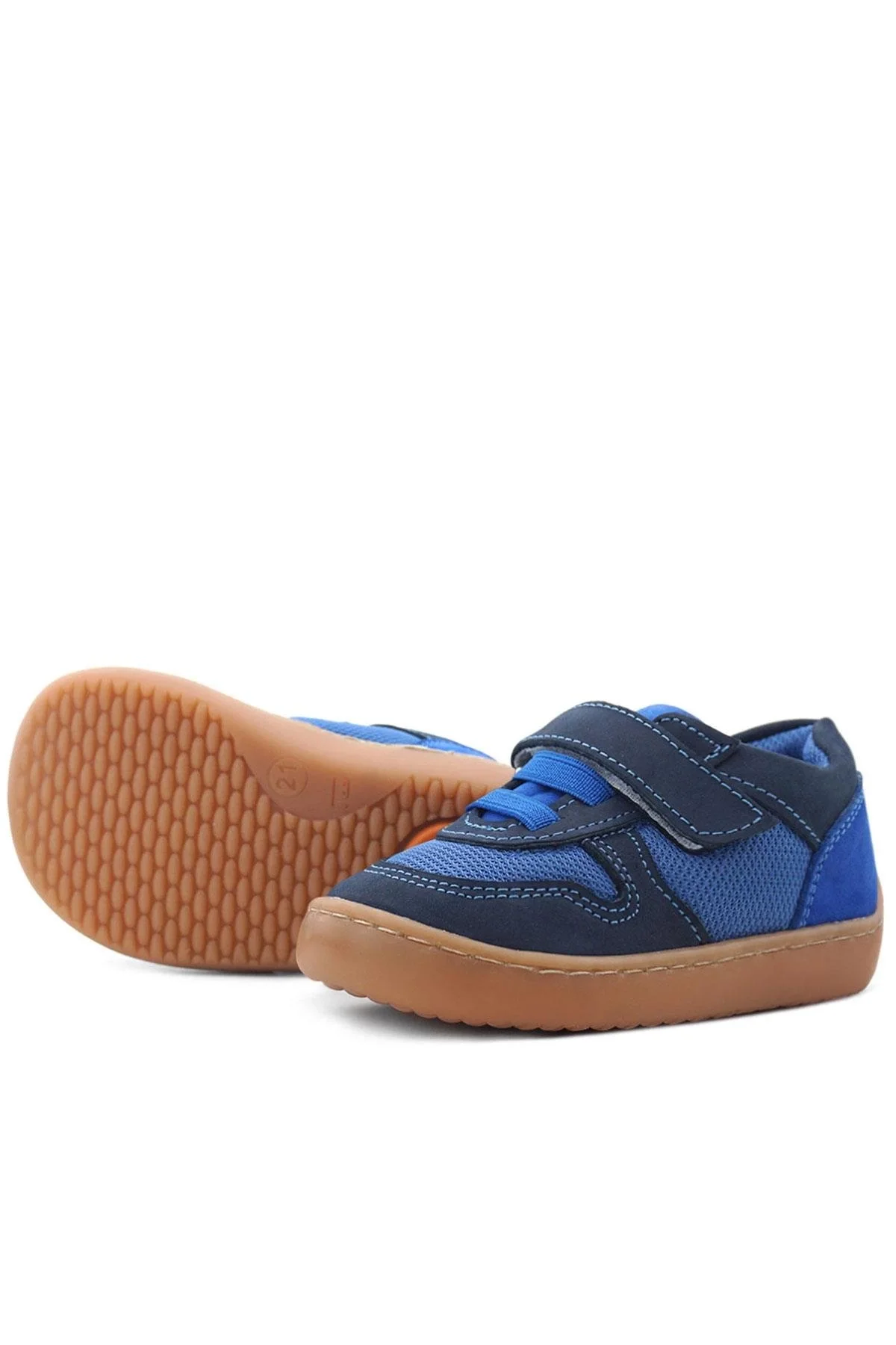 Rakerplus Bob Hakiki Deri Lacivert Mavi Barefoot Cırtlı Lastikli Bebek Sneaker Ayakkabı