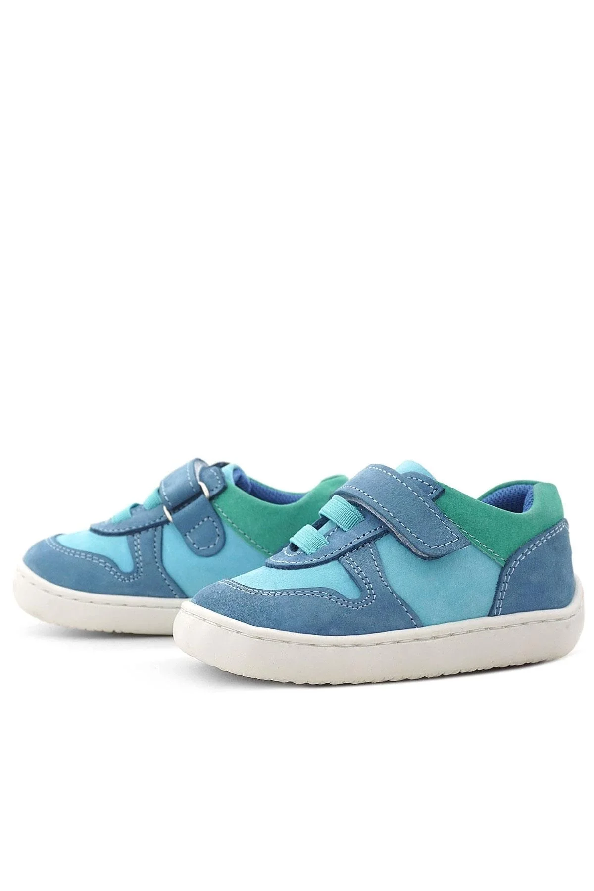 Rakerplus Bob Hakiki Deri Mavi Yeşil Barefoot Cırtlı Lastikli Bebek Sneaker Ayakkabı