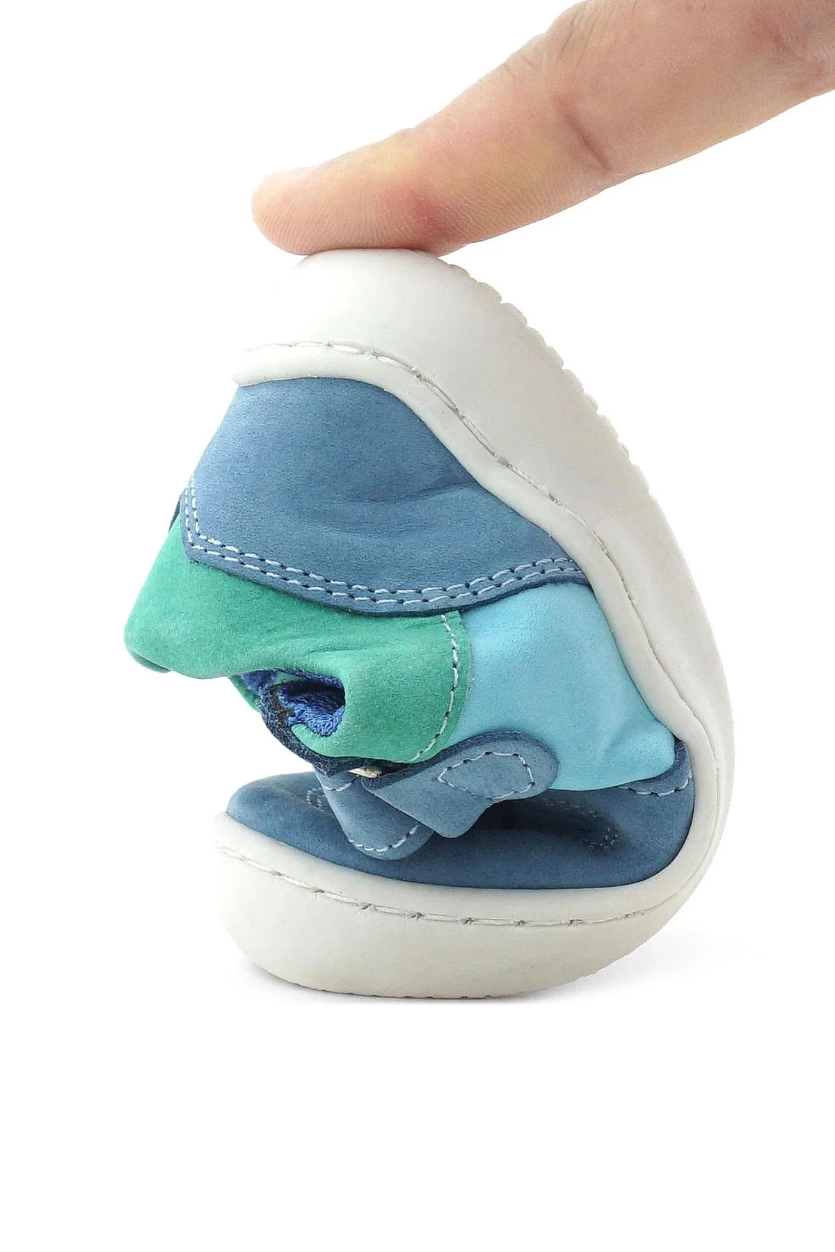 Rakerplus Bob Hakiki Deri Mavi Yeşil Barefoot Cırtlı Lastikli Bebek Sneaker Ayakkabı