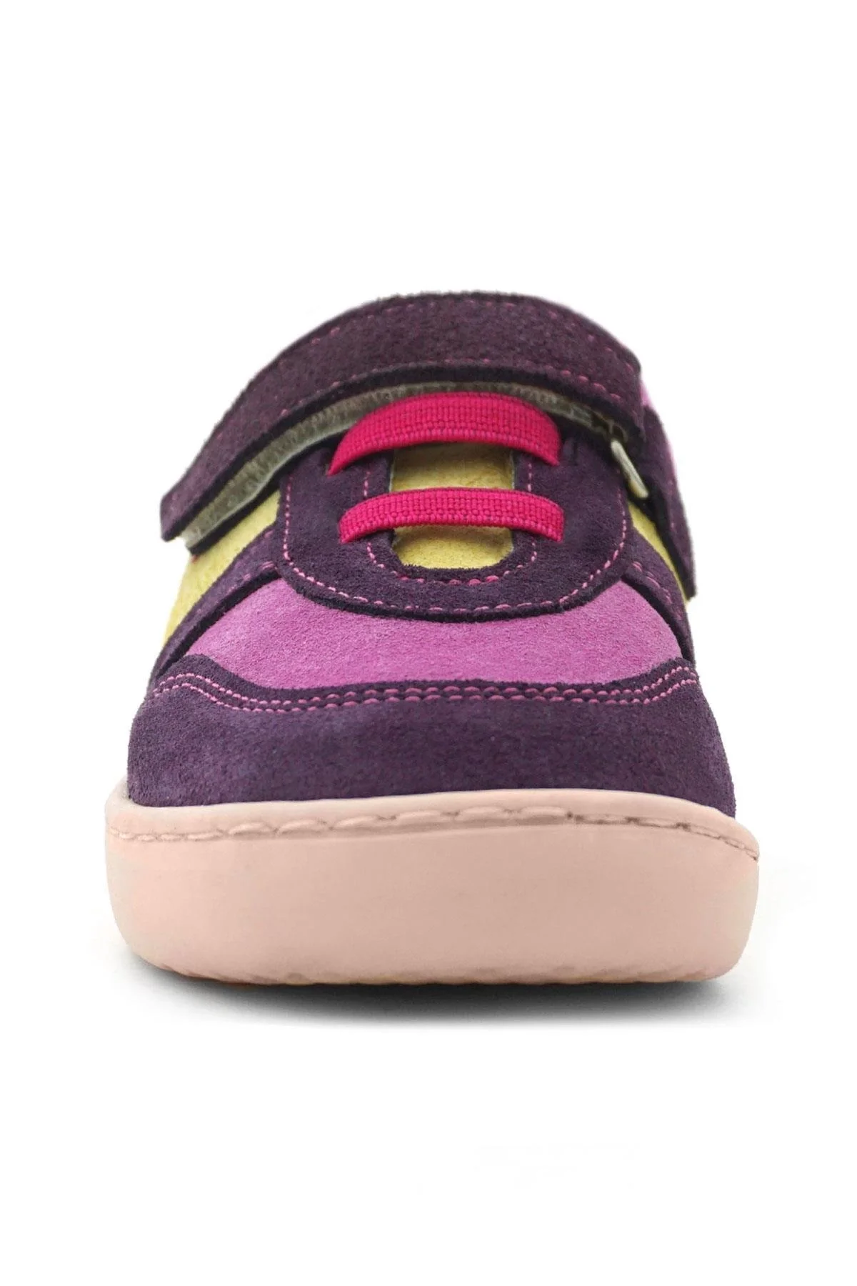 Rakerplus Bob Hakiki Deri Mor Pembe Barefoot Cırtlı Lastikli Bebek Sneaker Ayakkabı