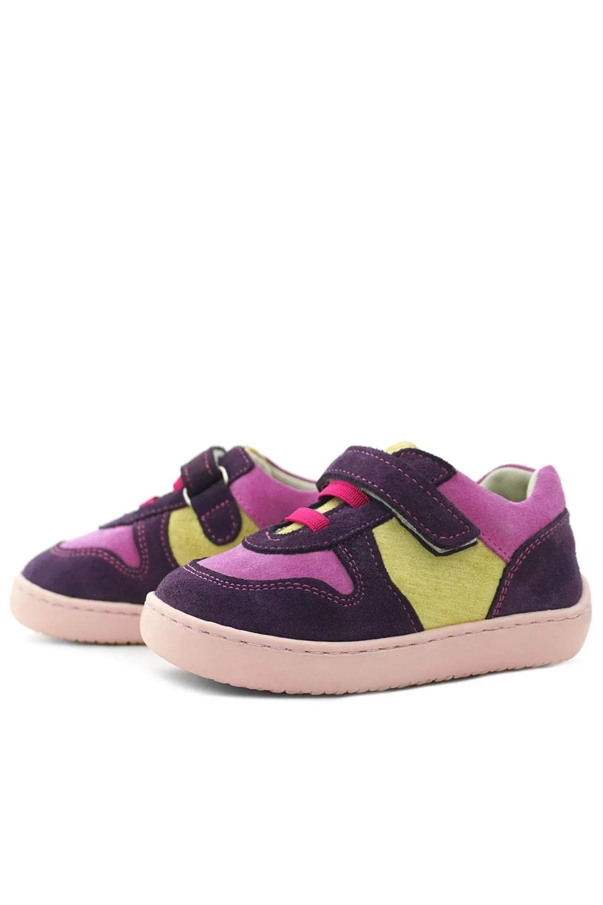 Rakerplus Bob Hakiki Deri Mor Pembe Barefoot Cırtlı Lastikli Bebek Sneaker Ayakkabı