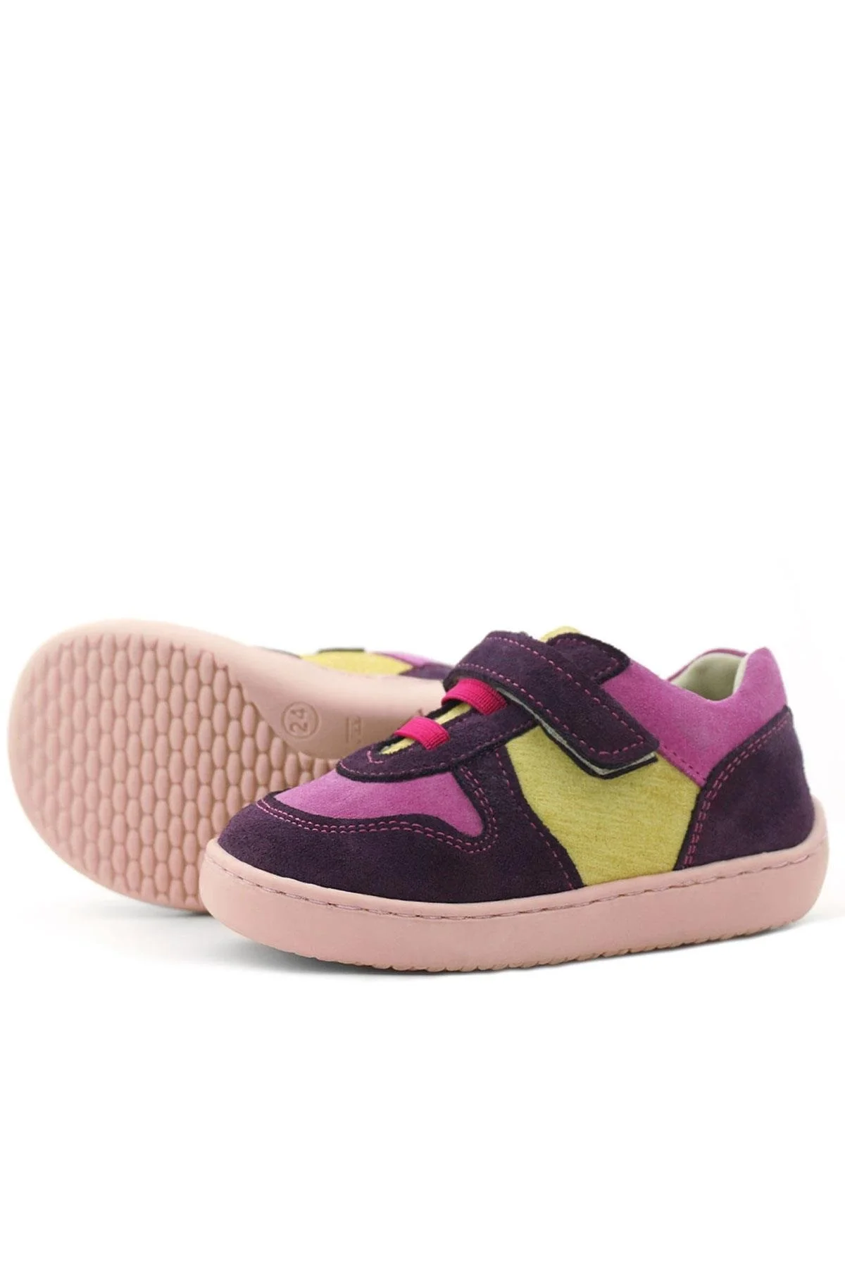 Rakerplus Bob Hakiki Deri Mor Pembe Barefoot Cırtlı Lastikli Bebek Sneaker Ayakkabı