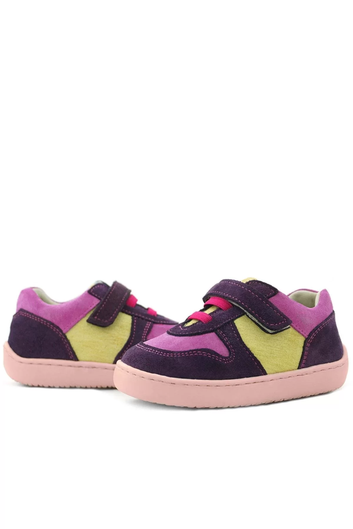 Rakerplus Bob Hakiki Deri Mor Pembe Barefoot Cırtlı Lastikli Bebek Sneaker Ayakkabı