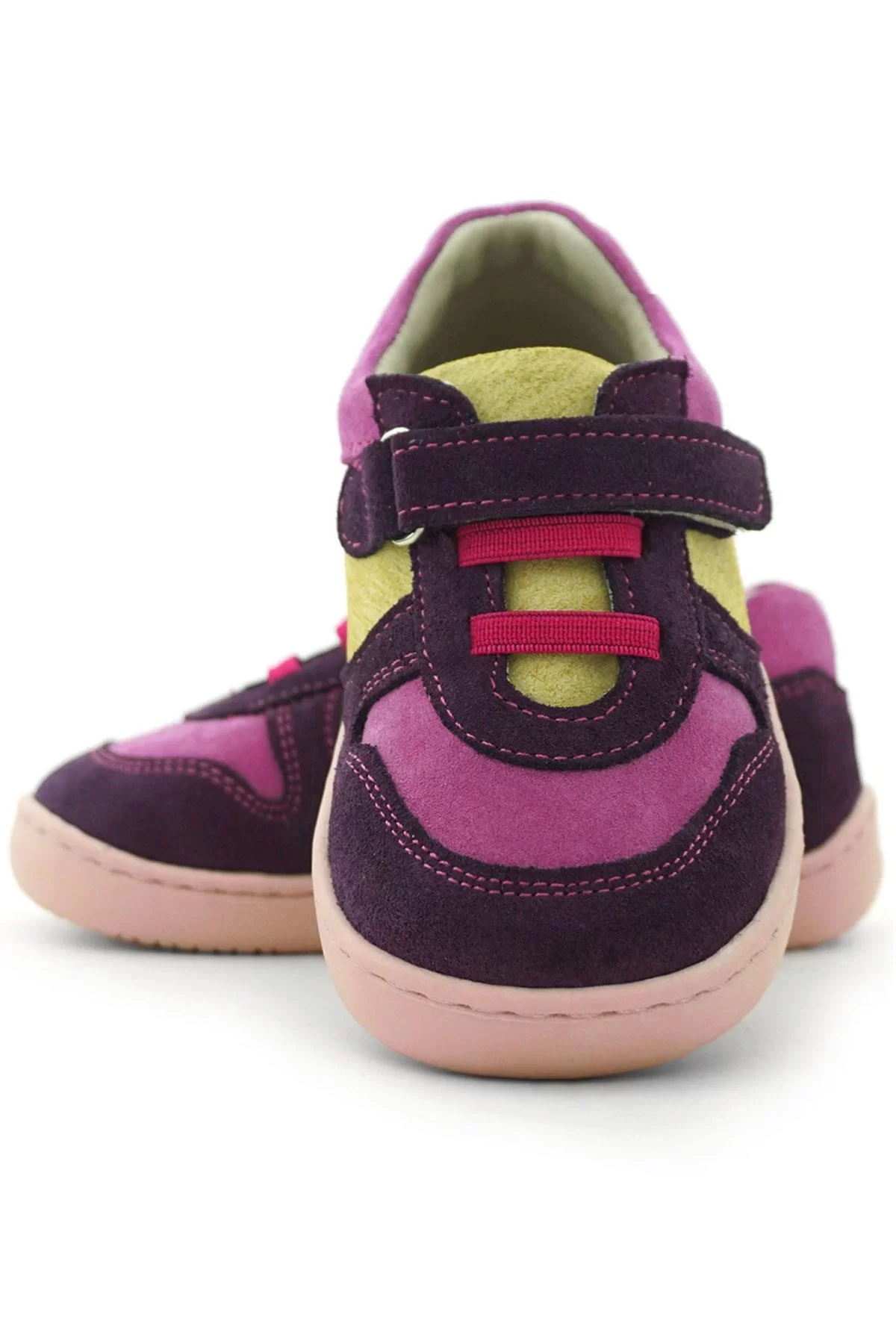 Rakerplus Bob Hakiki Deri Mor Pembe Barefoot Cırtlı Lastikli Bebek Sneaker Ayakkabı