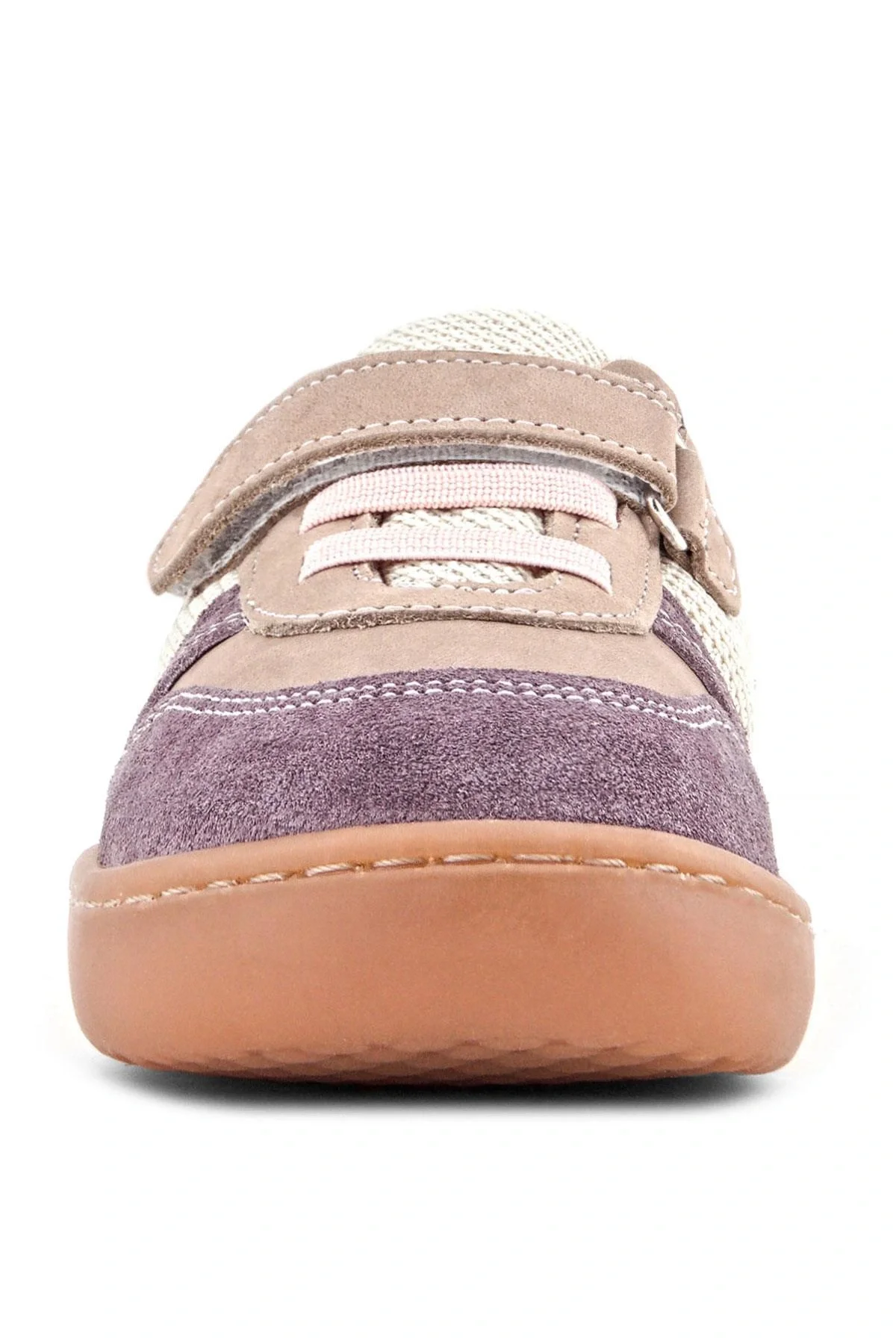 Rakerplus Bob Hakiki Deri Mor Pudra Barefoot Cırtlı Lastikli Bebek Sneaker Ayakkabı