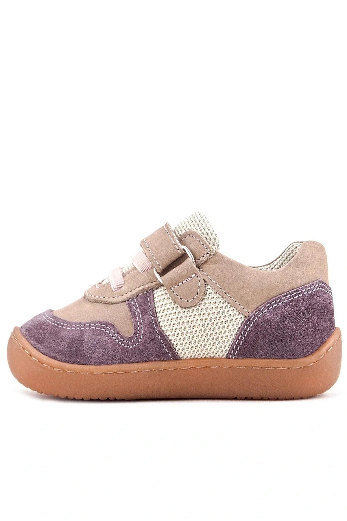 Rakerplus Bob Hakiki Deri Mor Pudra Barefoot Cırtlı Lastikli Bebek Sneaker Ayakkabı