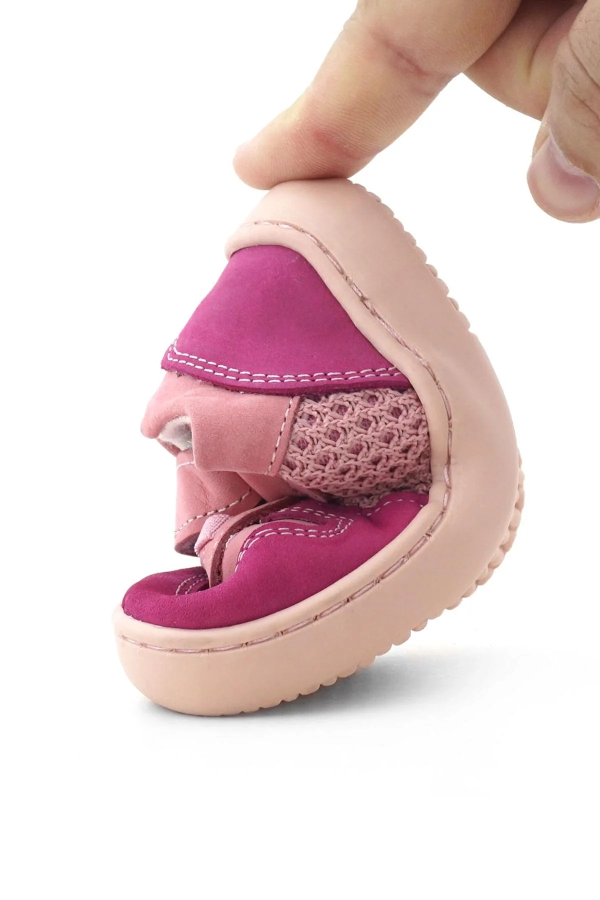 Rakerplus Bob Hakiki Deri Pembe Barefoot Cırtlı Lastikli Bebek Sneaker Ayakkabı