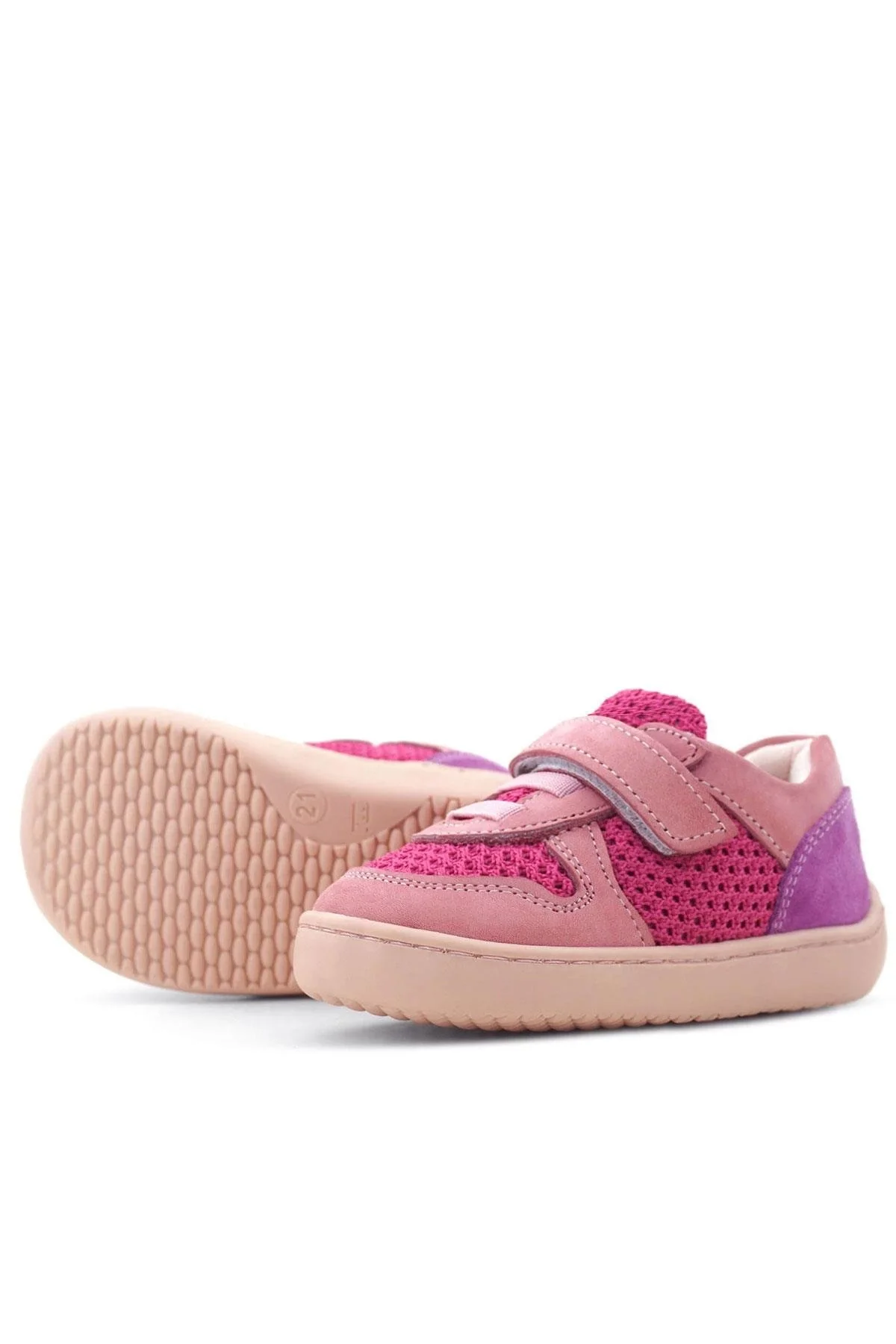 Rakerplus Bob Hakiki Deri Pembe Mor Barefoot Cırtlı Lastikli Bebek Sneaker Ayakkabı
