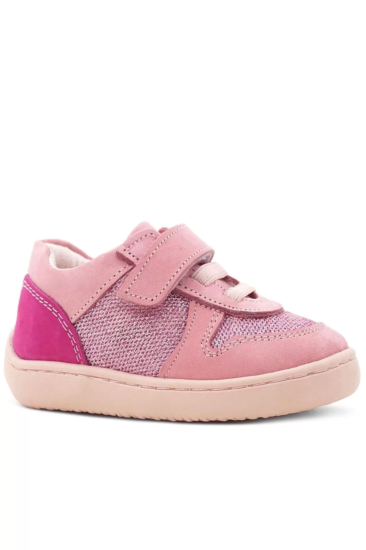 Rakerplus Bob Hakiki Deri Pembe Simli Barefoot Cırtlı Lastikli Bebek Sneaker Ayakkabı