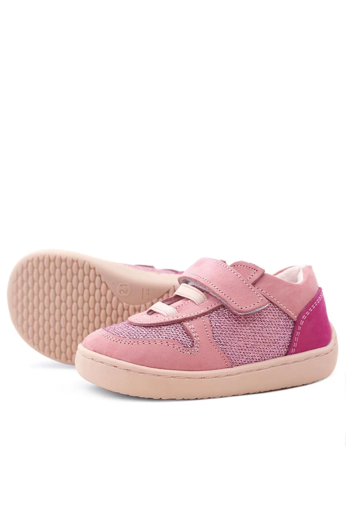 Rakerplus Bob Hakiki Deri Pembe Simli Barefoot Cırtlı Lastikli Bebek Sneaker Ayakkabı