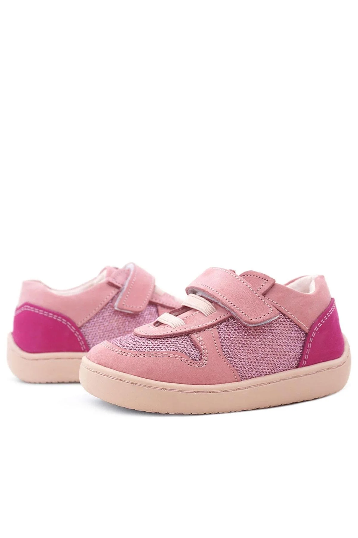 Rakerplus Bob Hakiki Deri Pembe Simli Barefoot Cırtlı Lastikli Bebek Sneaker Ayakkabı