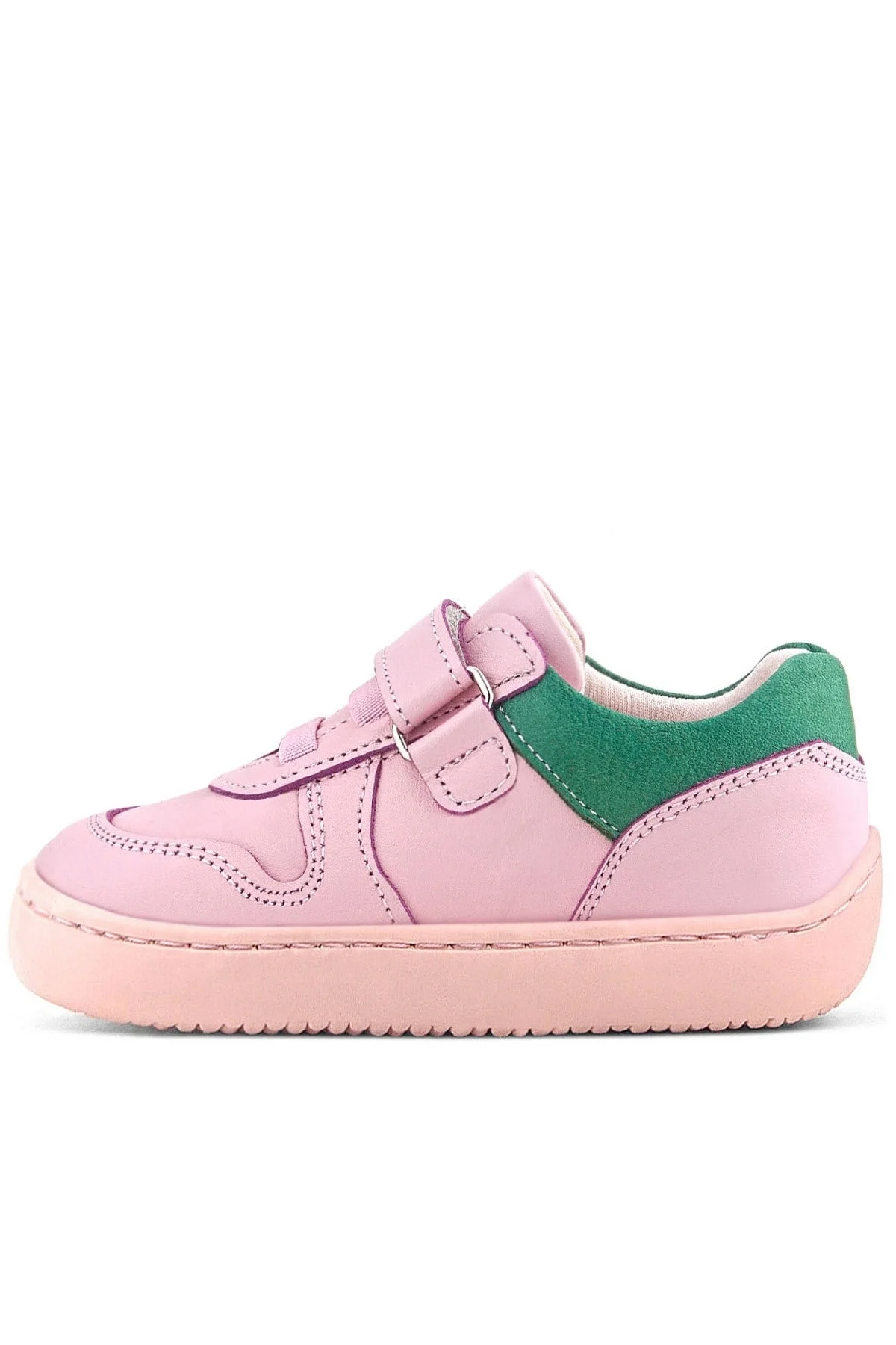 Rakerplus Bob Hakiki Deri Pembe Yeşil Barefoot Cırtlı Lastikli Bebek Sneaker Ayakkabı
