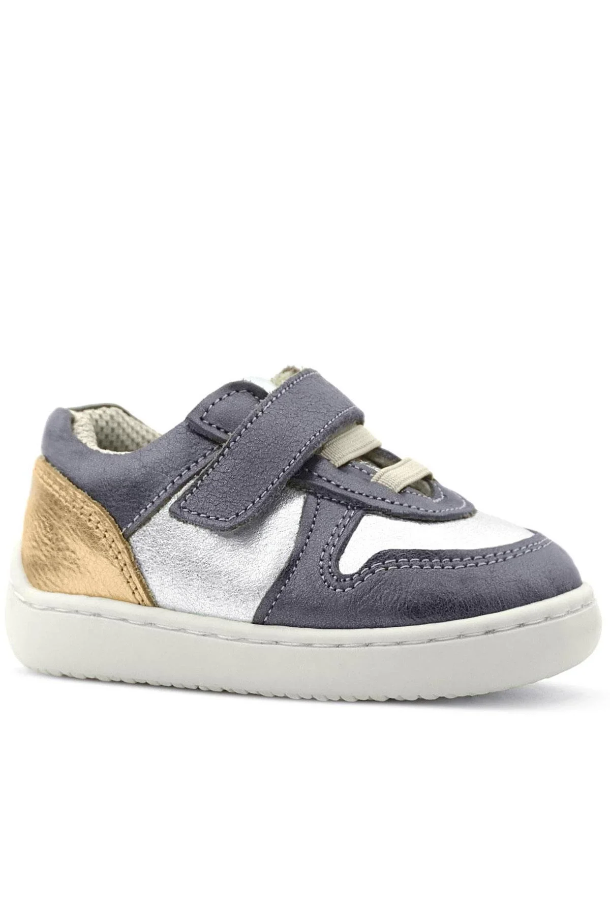 Rakerplus Bob Hakiki Deri Platin Gümüş Barefoot Cırtlı Lastikli Bebek Sneaker Ayakkabı